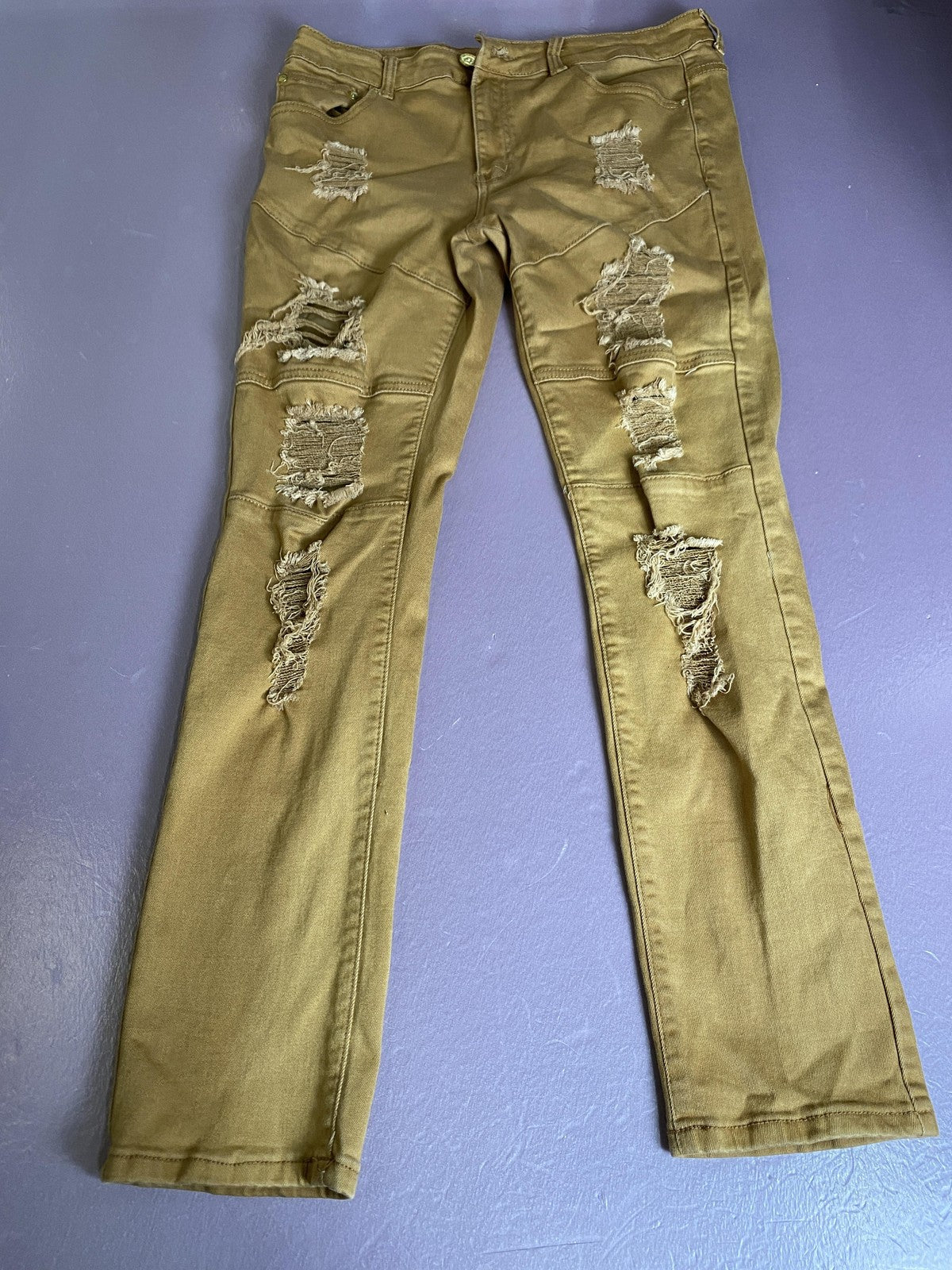 Argonaut Jeans Mens 34x32 Gold Distressed Skinny Slim Stretch Denim Pants