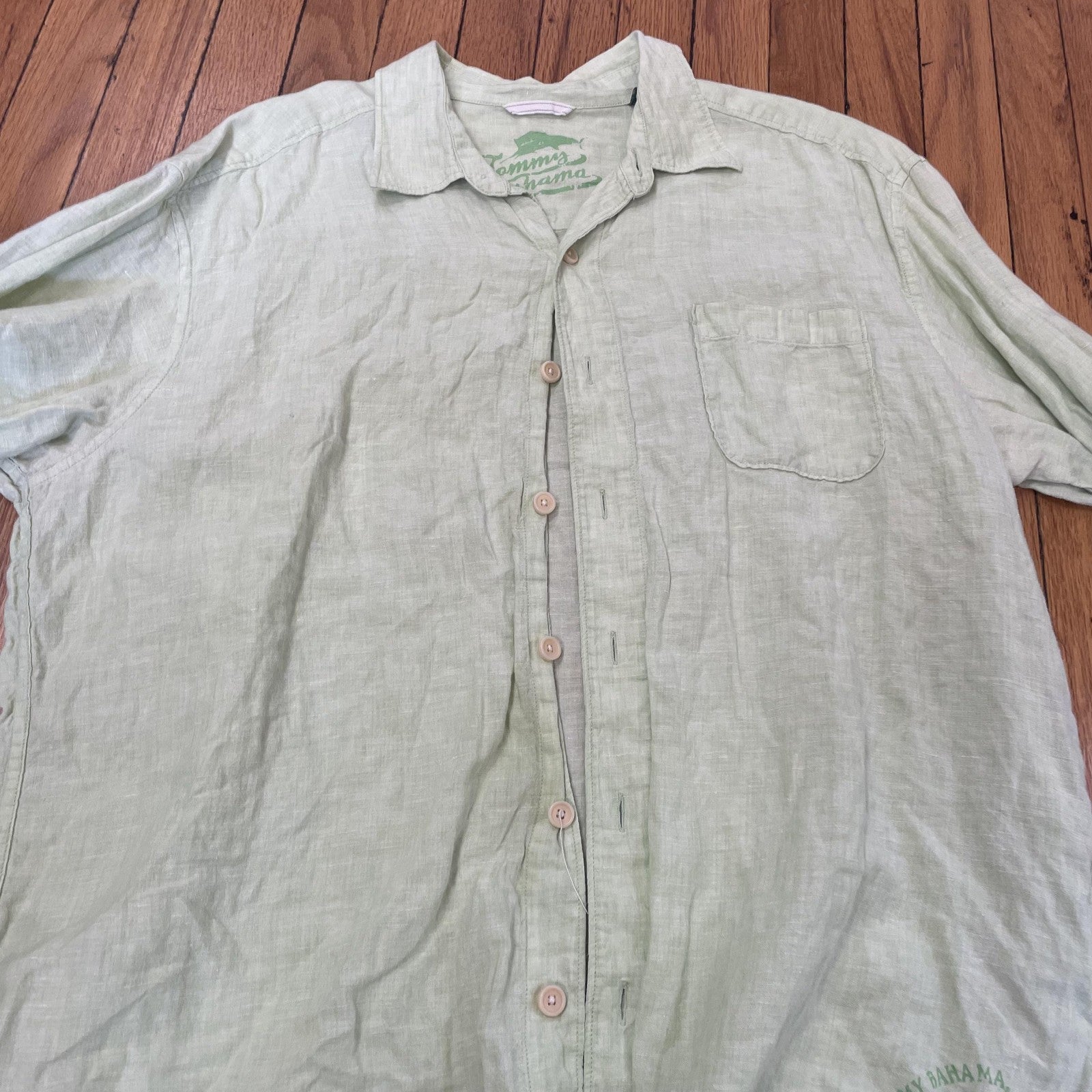 Tommy Bahama Shirt Mens XL Green Linen Relax Button Up Long Sleeve Casual