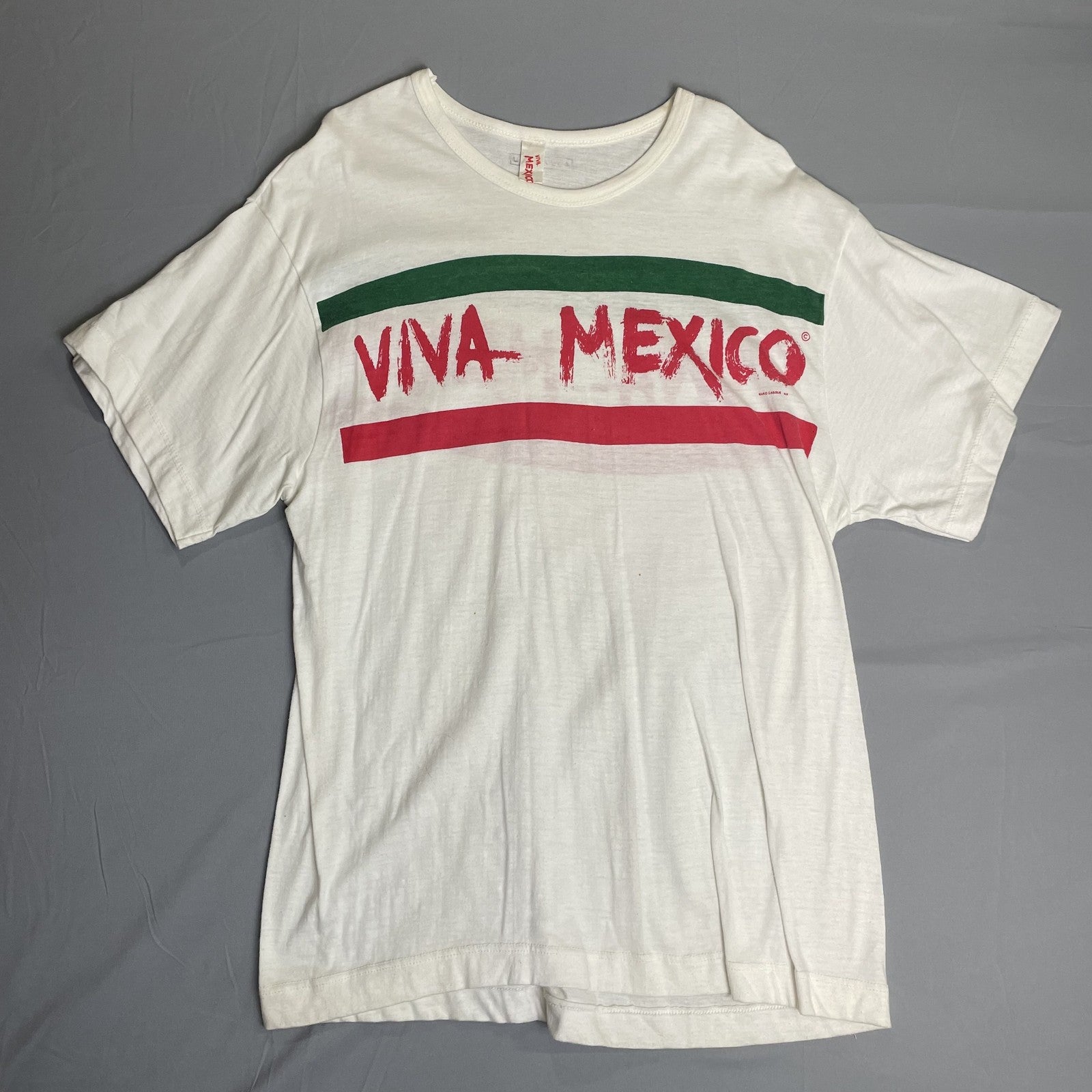 Vintage Viva Mexico Shirt Mens Large Mario Gasque Graphic Tee 90s Mexican Flag