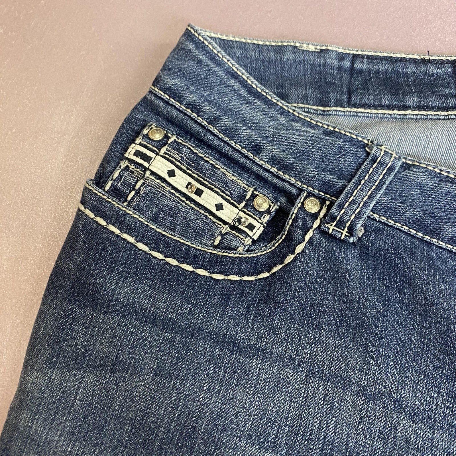 ZCO Jeans Premium Jeans Womens 18W Blue Embroidered Flap Pocket Bootcut Studded