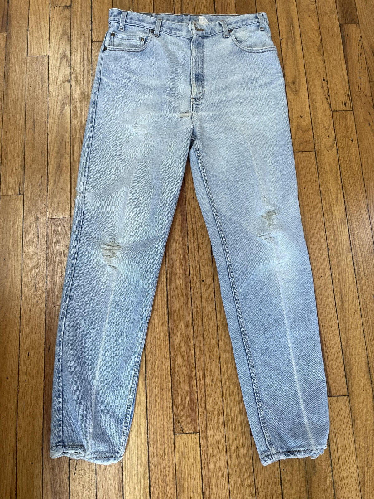 Vintage Levis 614 Jeans Mens 36x32 Light Wash Distressed Flex Made USA 90s Denim
