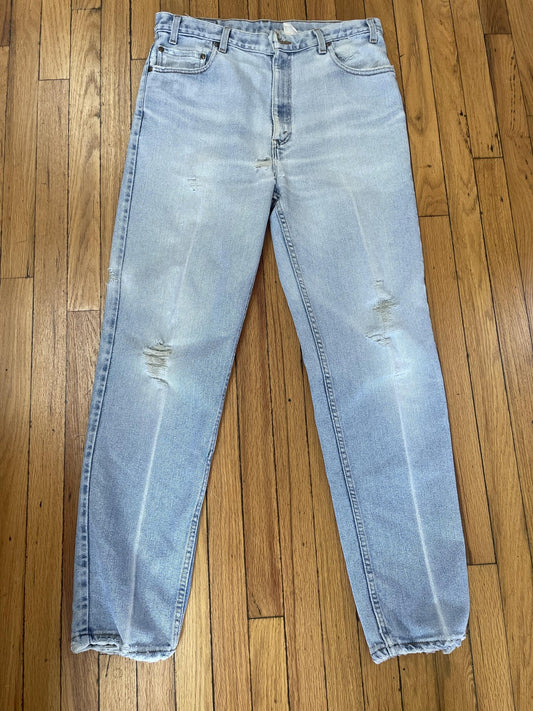 Vintage Levis 614 Jeans Mens 36x32 Light Wash Distressed Flex Made USA 90s Denim