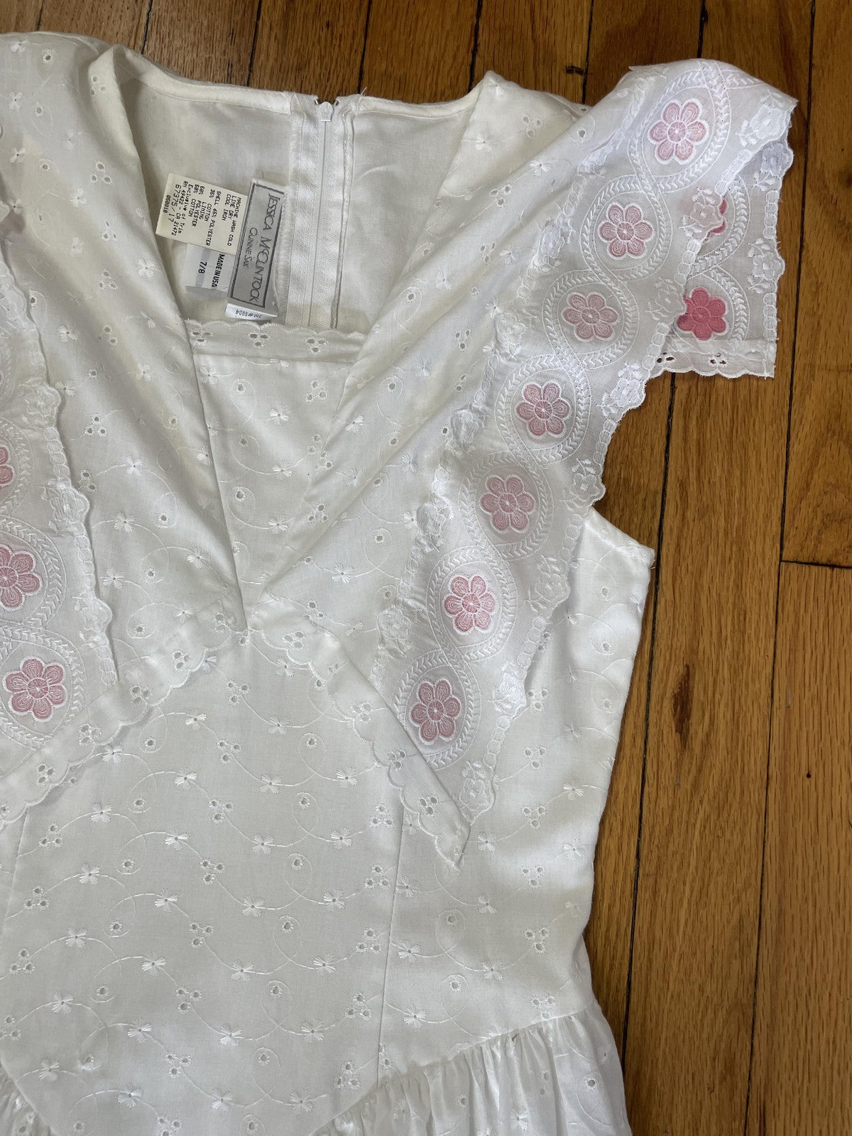 Vintage Gunne Sax Jessica McClintock Dress Womens 7/8 White Eyelet Lace USA