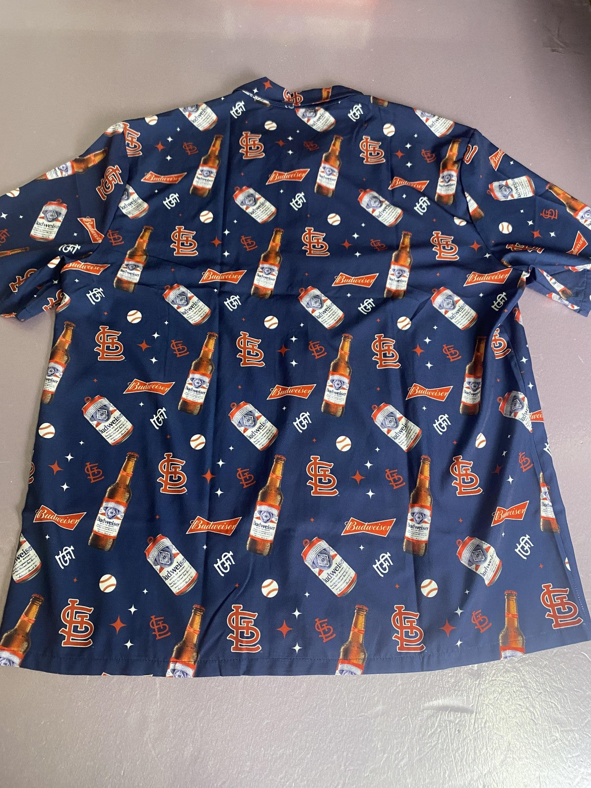 St. Louis Cardinals Shirt Mens XL Blue MLB Baseball Budweiser Button Front