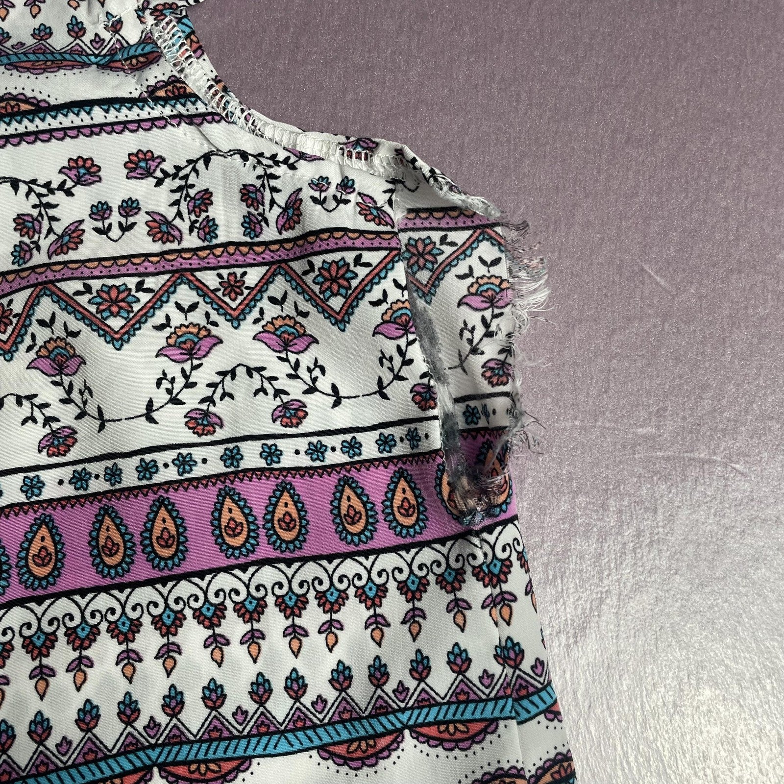 Pink Republic Dress Girls Small 7/8 White Purple Boho Aztec Print Short Sleeve