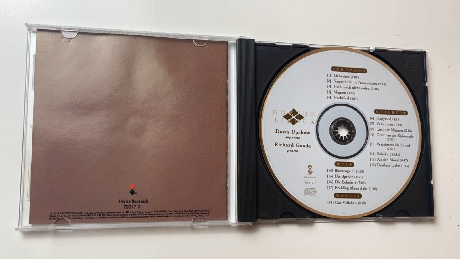 Goethe Lieder Richard Goode Dawn Upshaw CD 1994 Classical Elektra