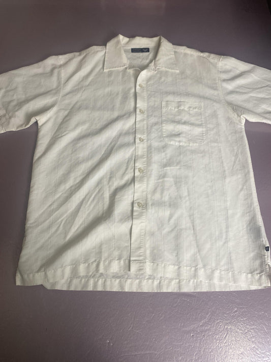 Pineapple Connection Shirt Mens Large White Striped Button Front Short Sleeve