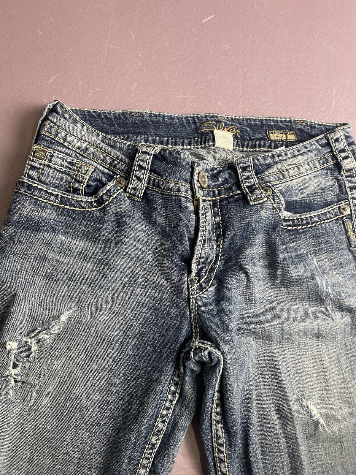 Silver Jeans Co Jeans Womens W30/L32 Blue Suki Surplus Bootcut Distressed Denim