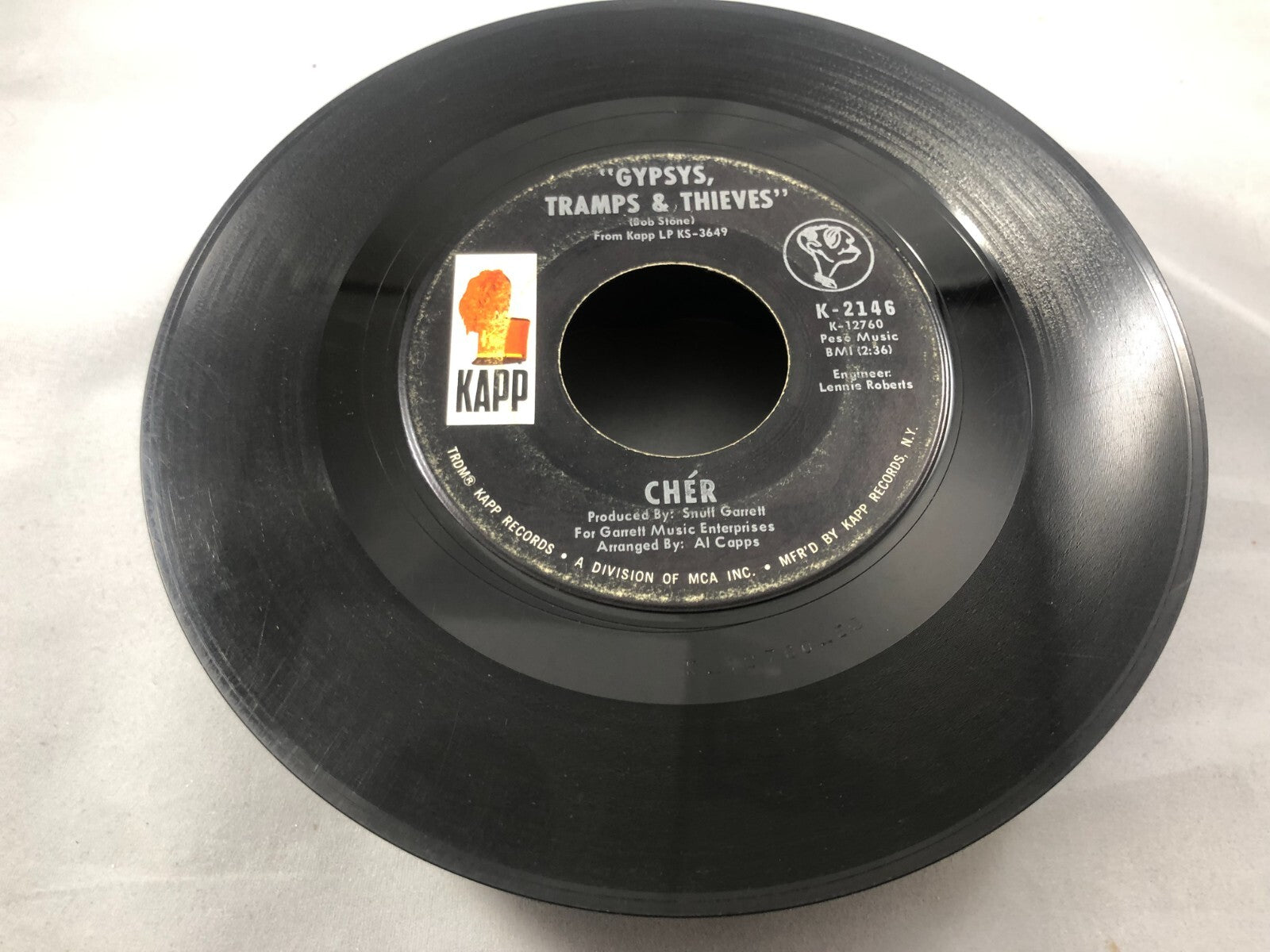 Cher He’ll Never Know Gypsys Tramps and Thieves 45 Record Kapp G+
