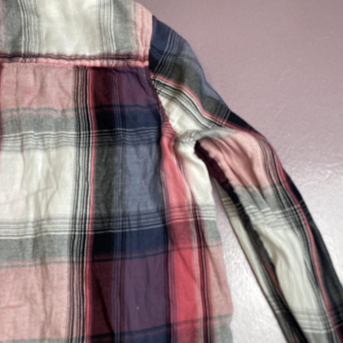 Mudd Shirt Womens Medium Pink Blue Plaid Button Down Long Sleeve Collared Casual