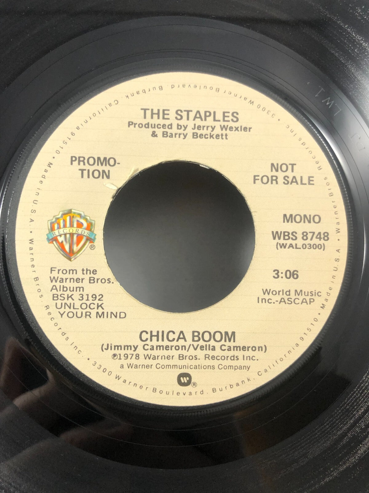 Soul Promo 45 The Staples - Chica Boom / Chica Boom On Warner Bros. VG+