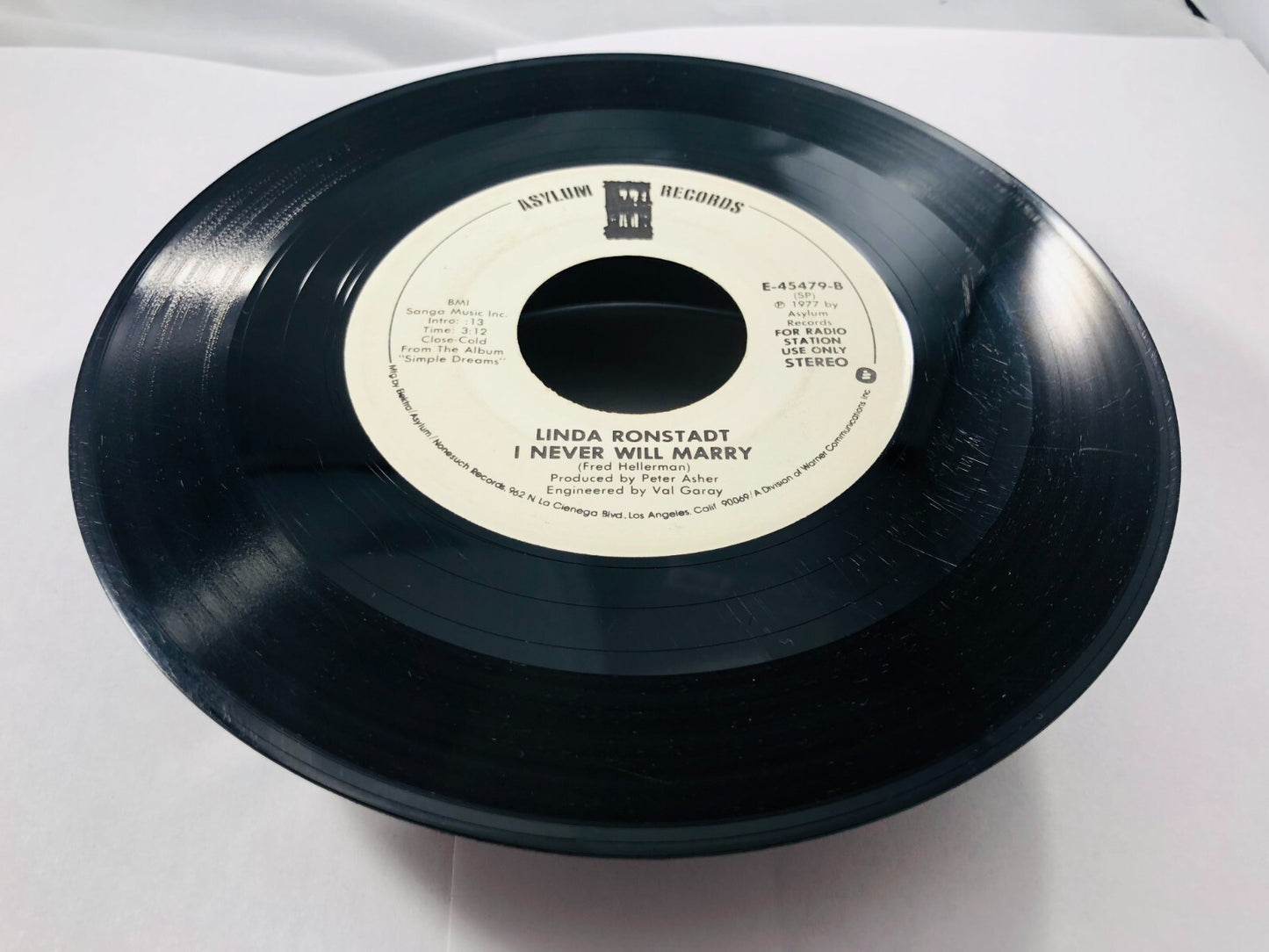 LINDA RONSTADT 7" 45 RPM "I Never Will Marry" Promo Copy G+ condition DJ vintag