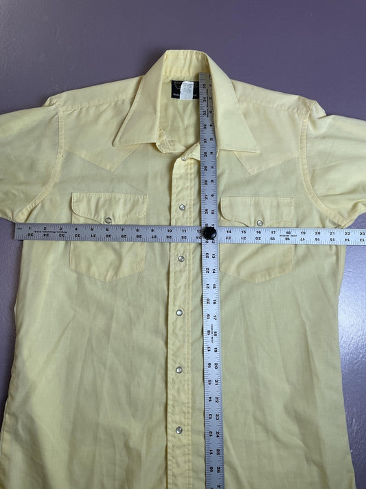 Flying R Ranchwear Western Shirt Mens 16 Yellow Pearl Snap Short Sleeve USA