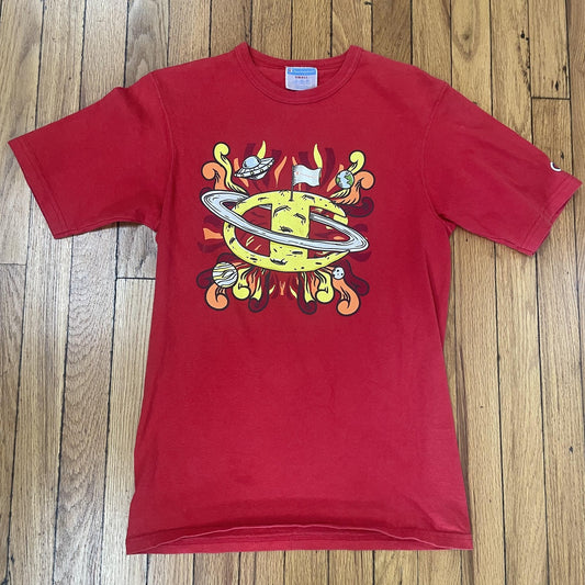 Champion Shirt Mens Small Red Space Planets Saturn Graphic Tee Vintage Style
