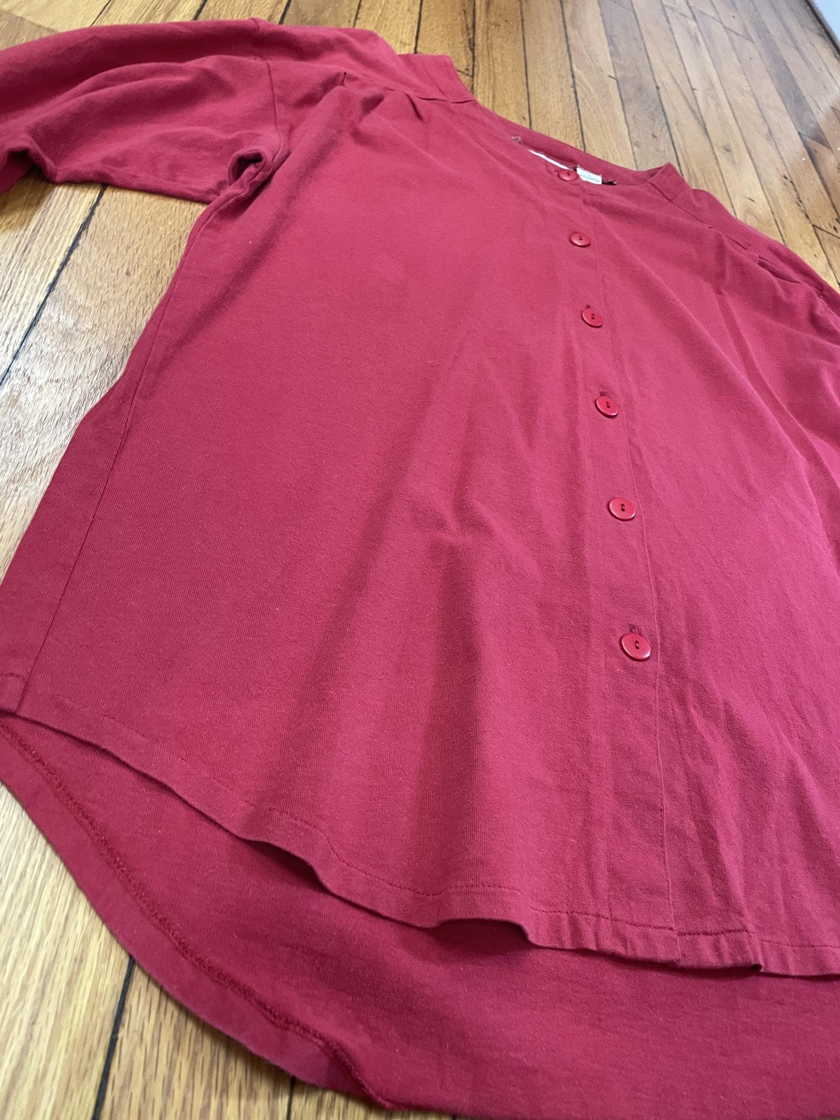 Maggie Lawrence Sport Shirt Womens Large Red Knit Button Front 3/4 Sleeve