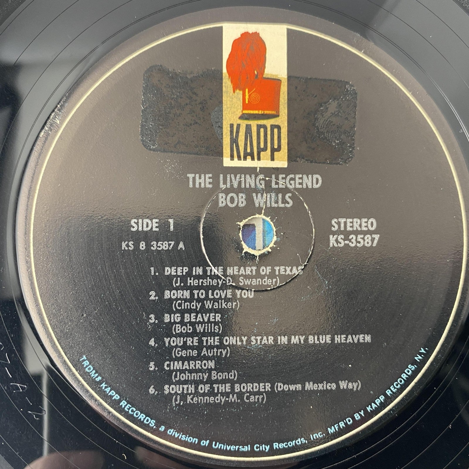 Vintage Bob Wills The Living Legend 12" Black Vinyl LP 1972 Kapp Western Swing