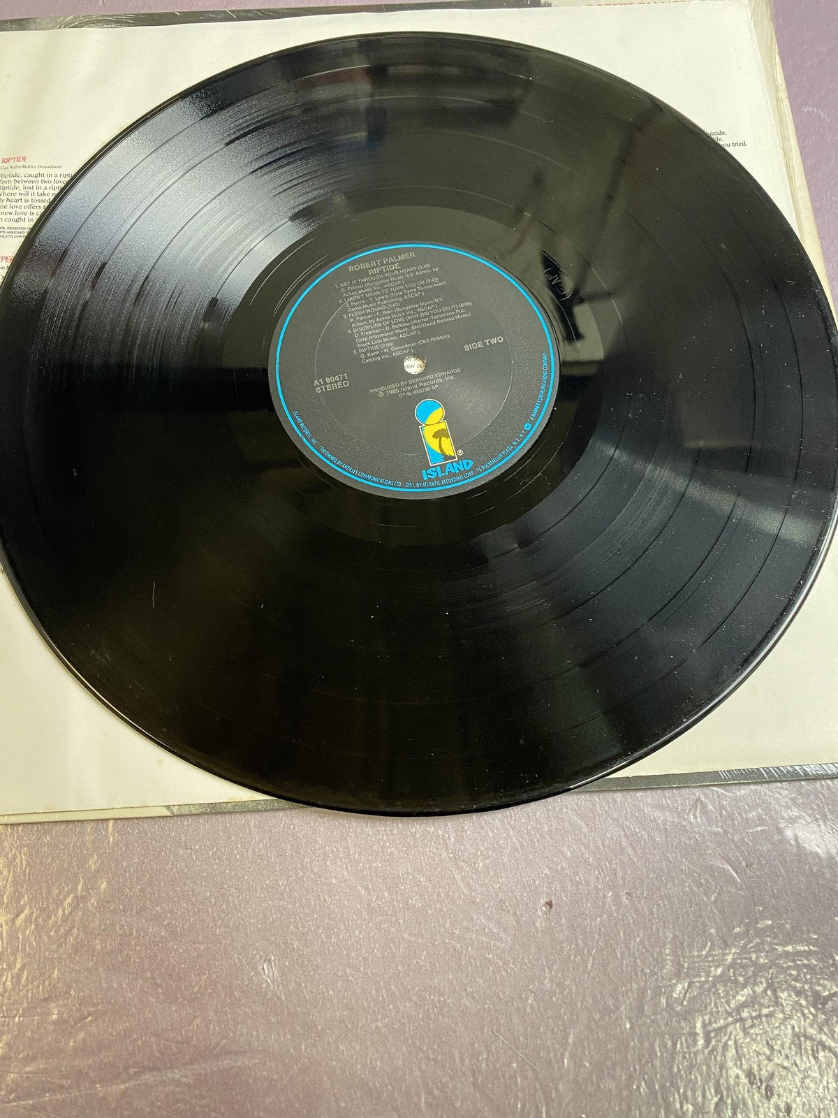 Vintage Robert Palmer Riptide 12" Black Vinyl LP 1985 Island A1 90471 Pop Rock