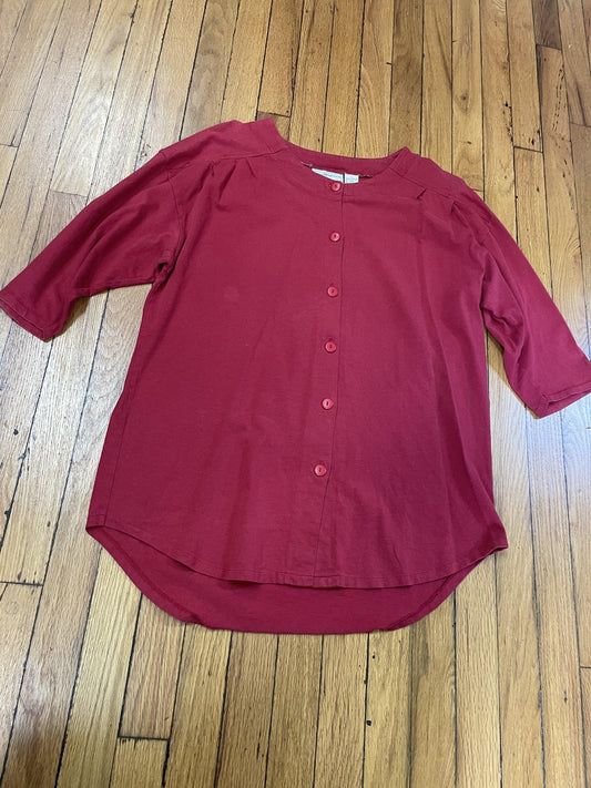 Maggie Lawrence Sport Shirt Womens Large Red Knit Button Front 3/4 Sleeve