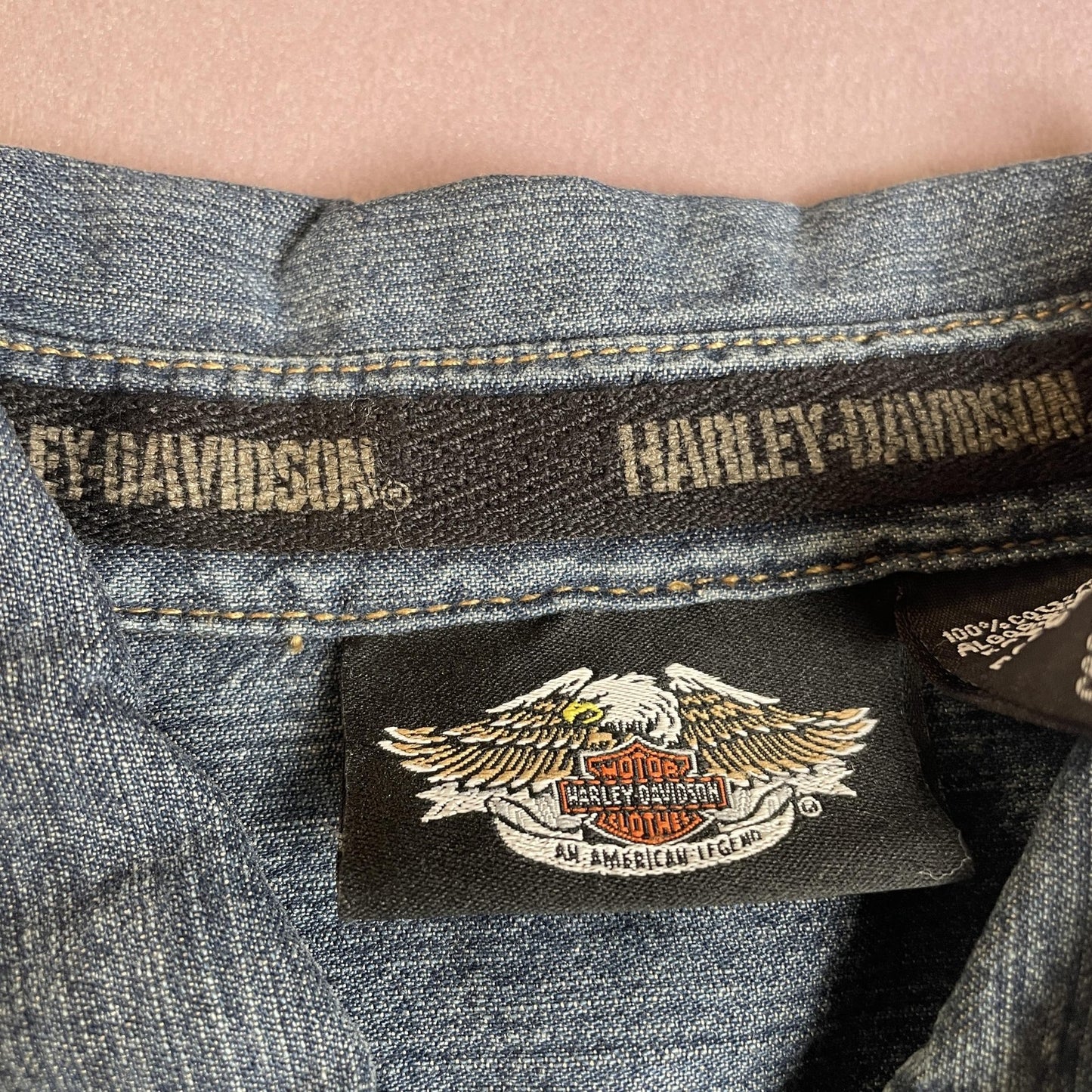 Harley-Davidson Shirt Womens XS Blue Denim Button Down Long Sleeve Western Logo