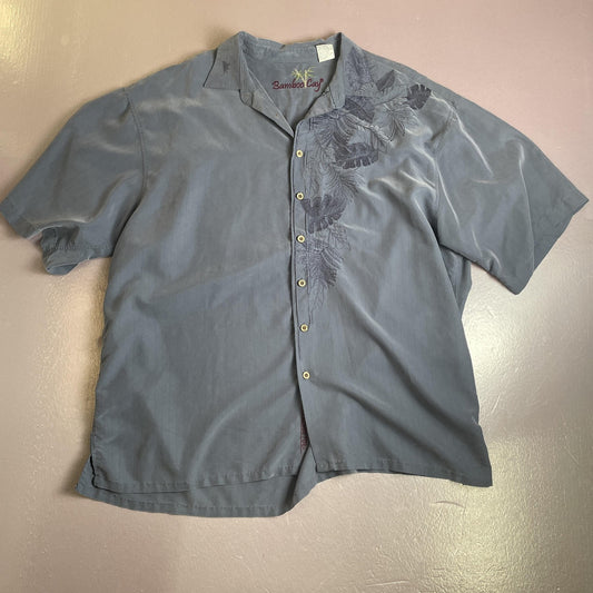 Bamboo Cay Shirt Mens 2XL Gray Embroidered Camp Hawaiian Tropical Button Front
