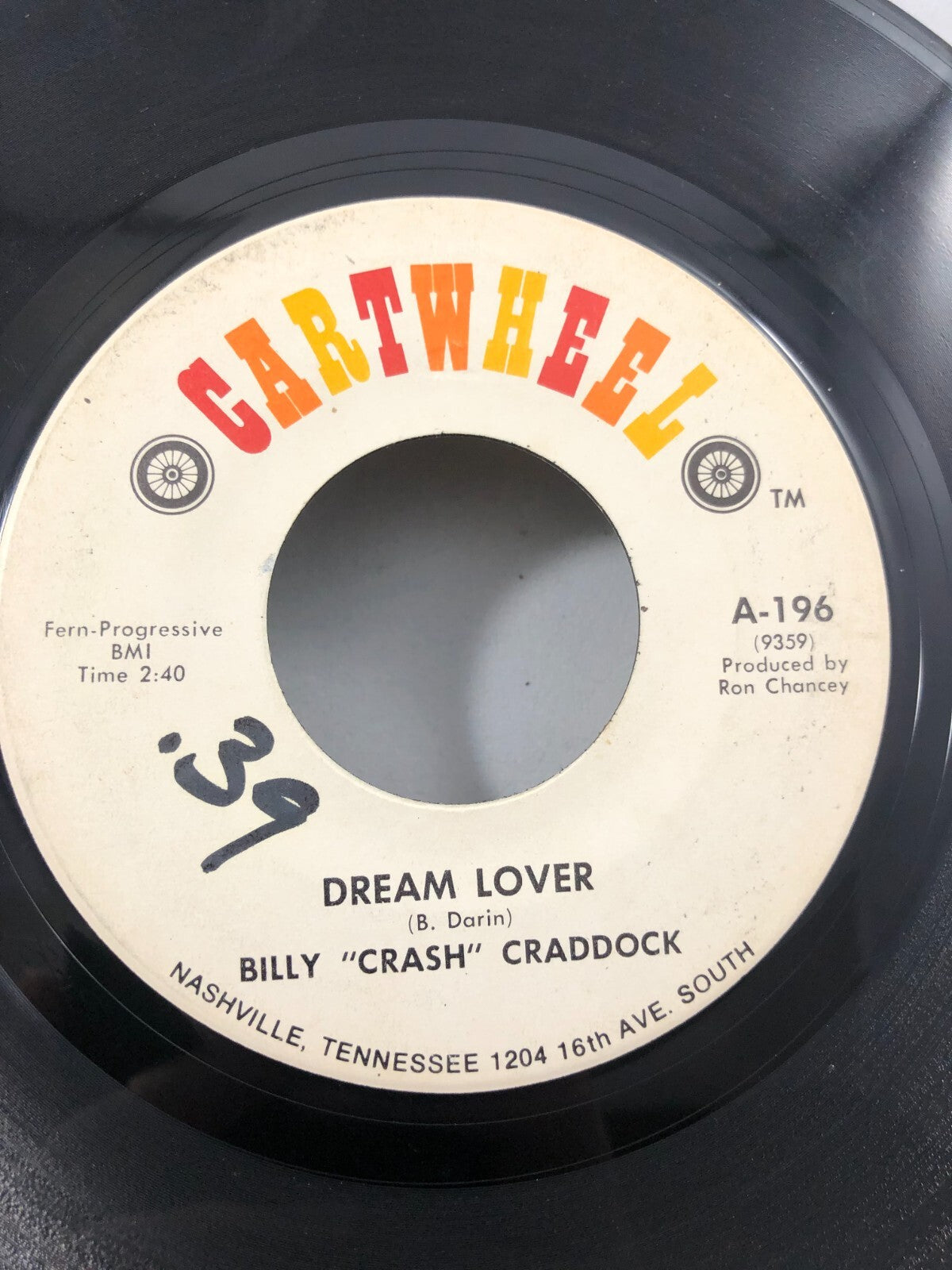 Billy Craddock - Dream Lover/I Ran Out of Time  7" G+ A-196 Vinyl 45 Promo
