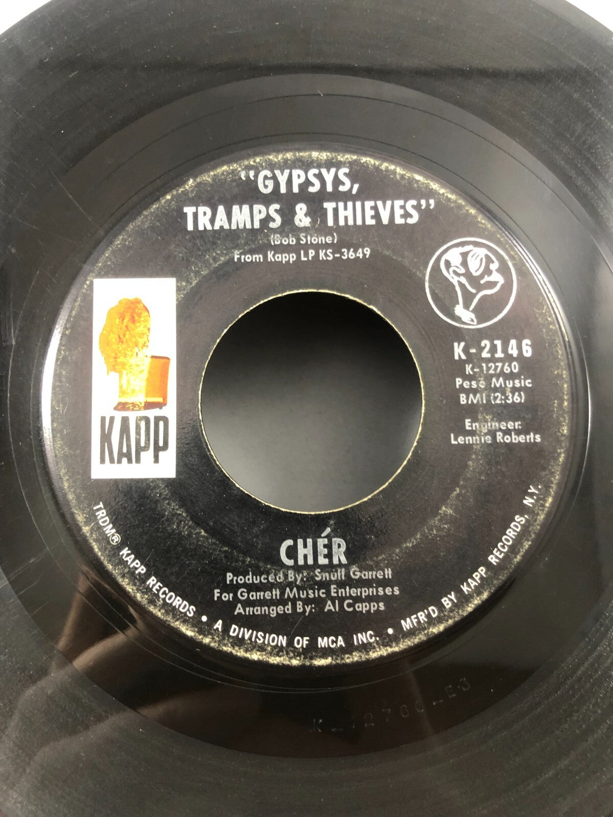 Cher He’ll Never Know Gypsys Tramps and Thieves 45 Record Kapp G+