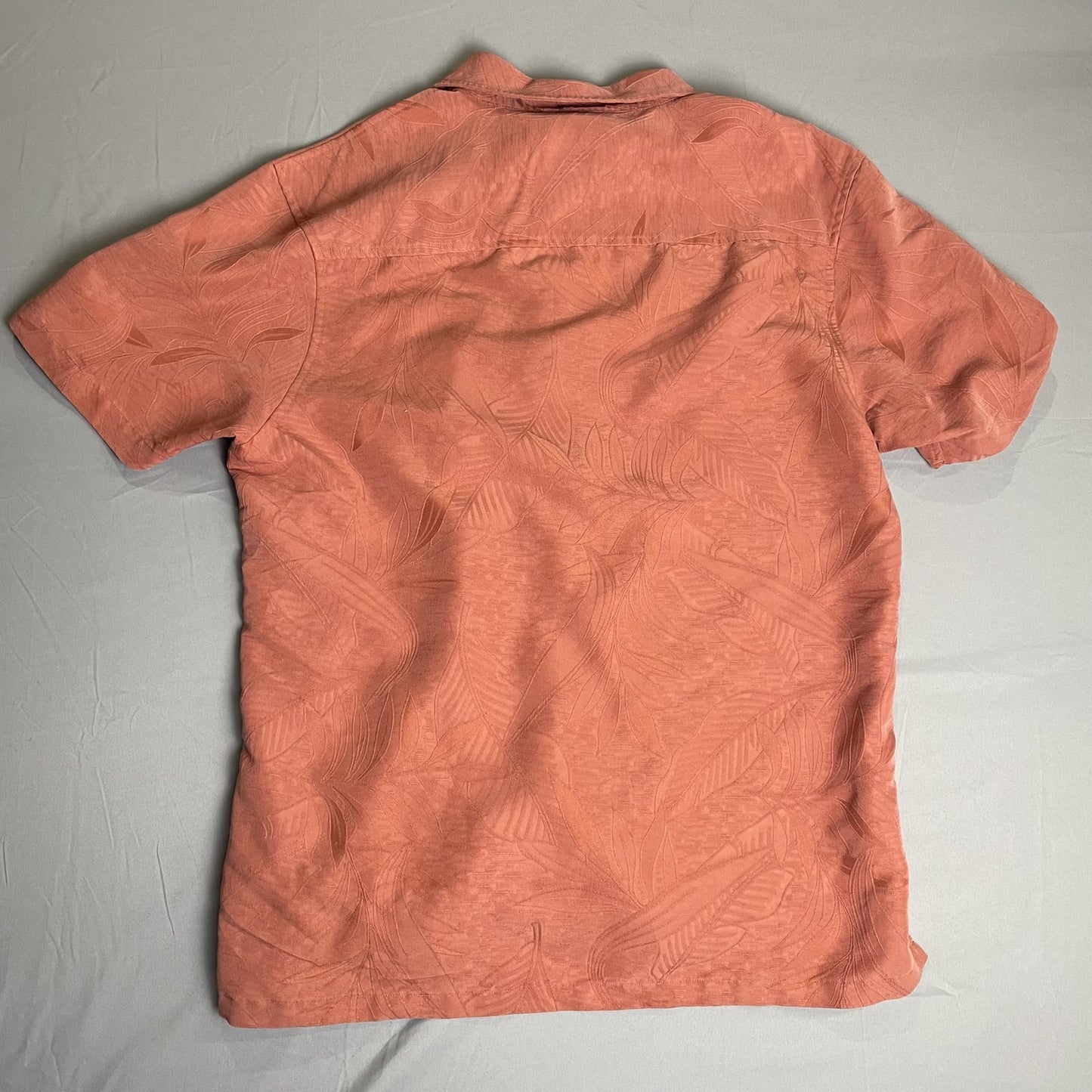 Woody's Retro Lounge Shirt Mens Large Burnt Orange Leaf Pattern Button Up Casual
