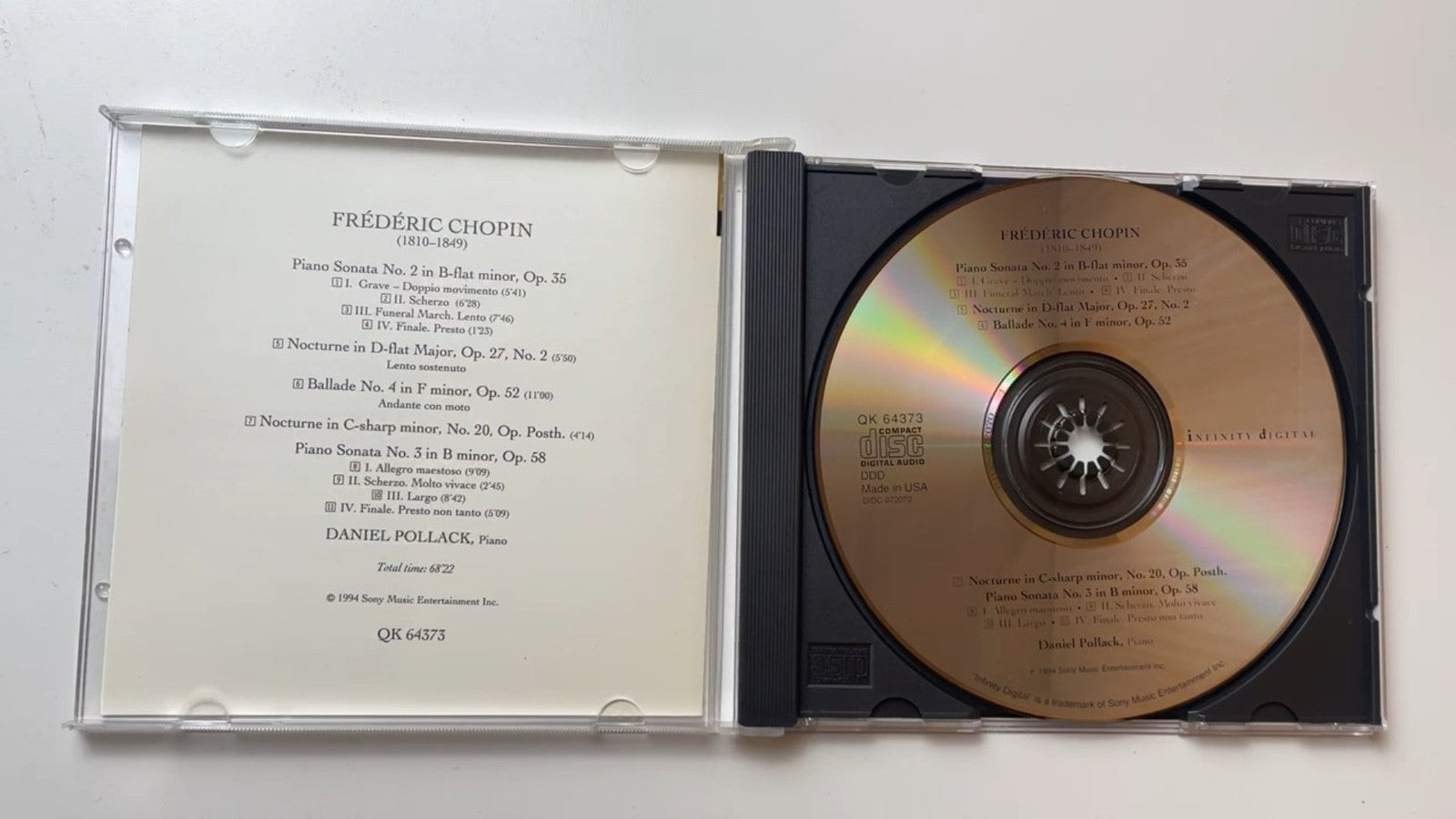 Chopin - The Romantic Piano CD 1994 Infinity Digital Classical QK64373