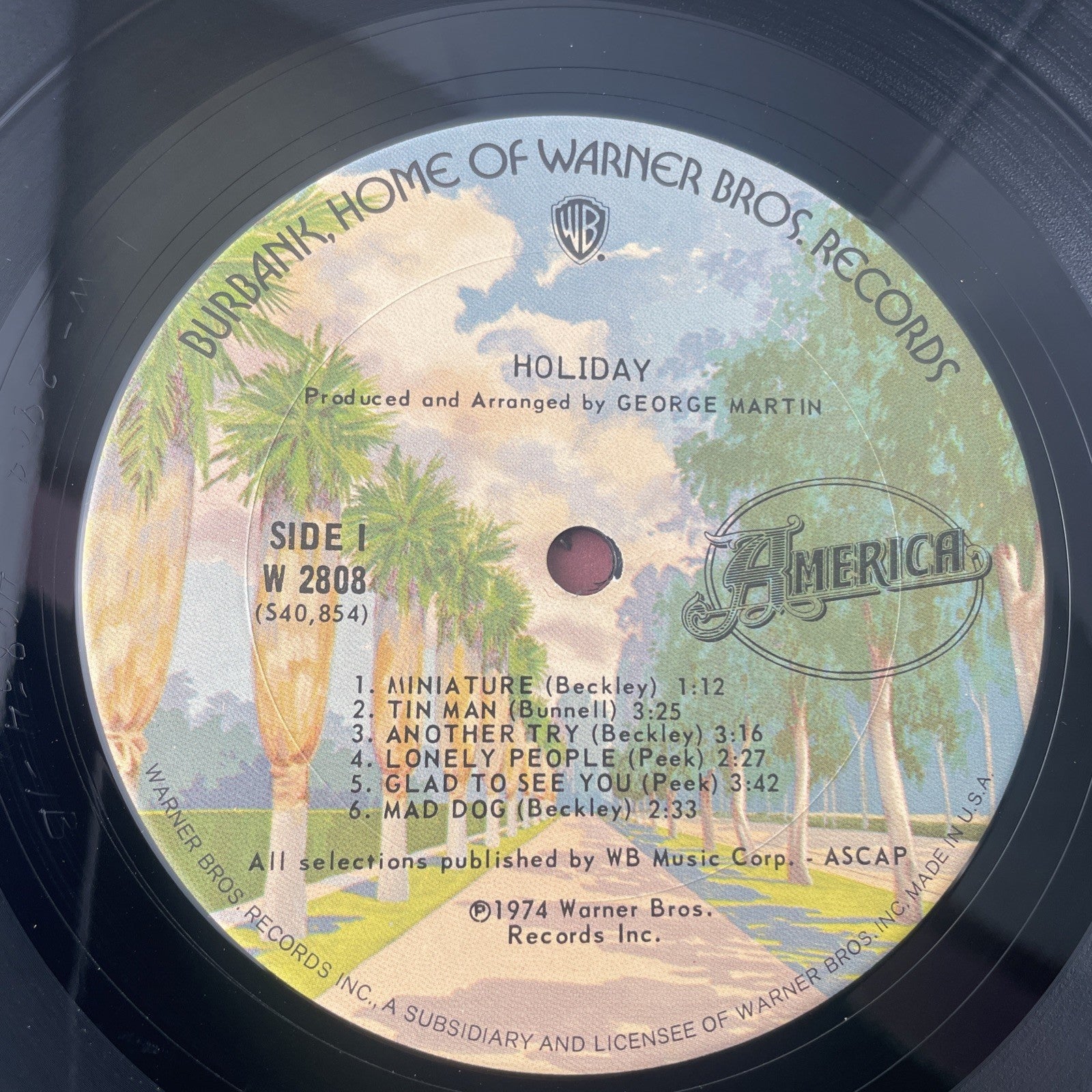 America - Holiday -1974 W2808 Warner Bros Rock Vinyl LP Record Album