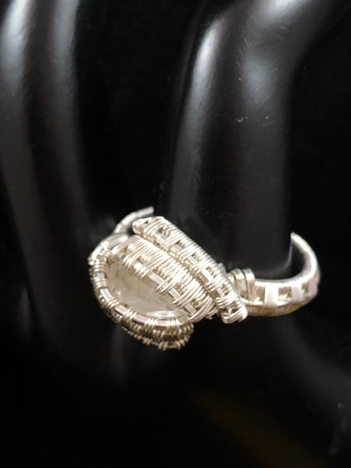 Herkimer Diamond Gemstone Ring in .999 Fine Silver Polished Wire Wrap size 9