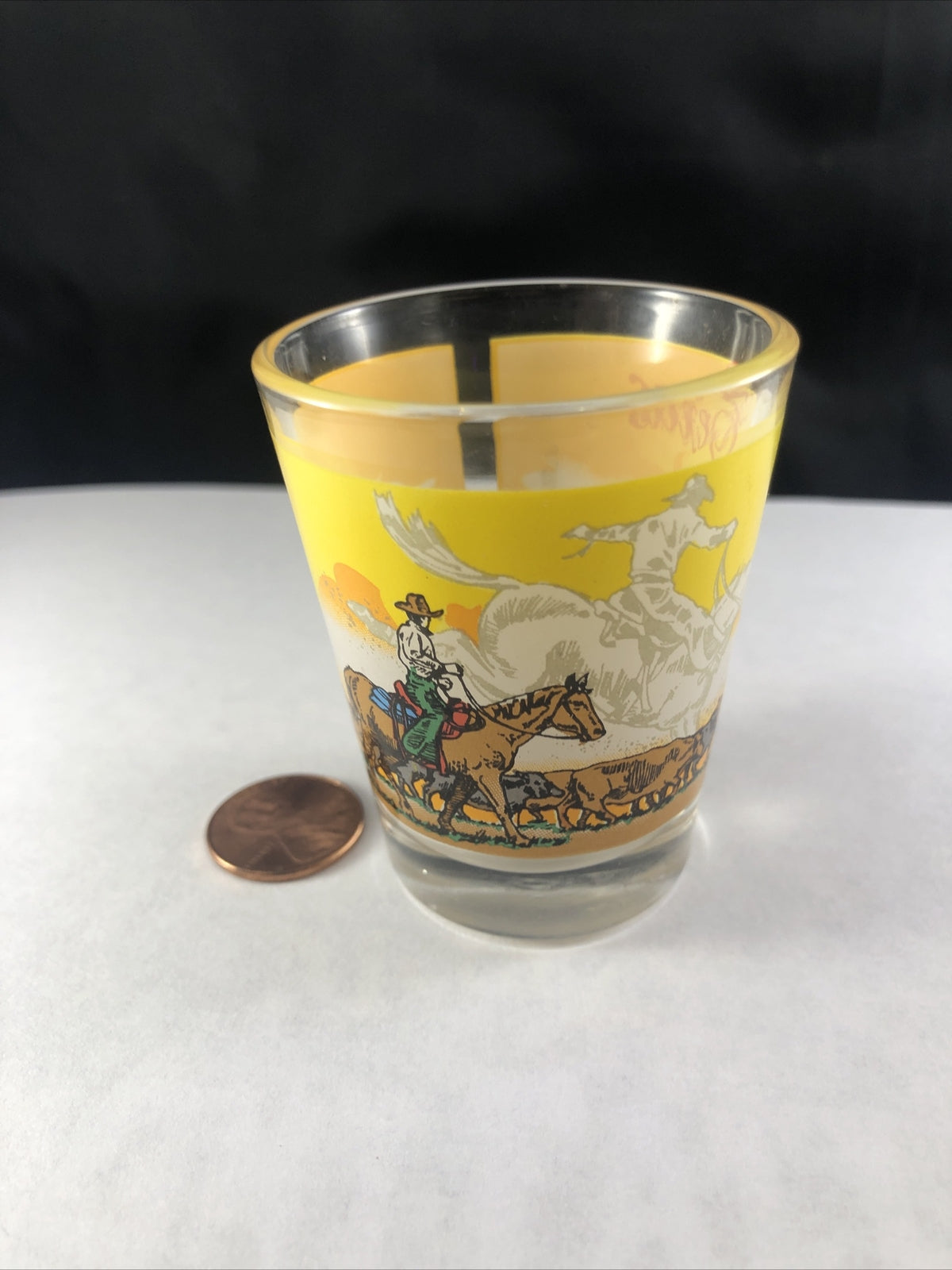 Texas  Souvenir Shot Glass White Yellow Cowboys Mustangs COMBINE SHIPPING Cattle