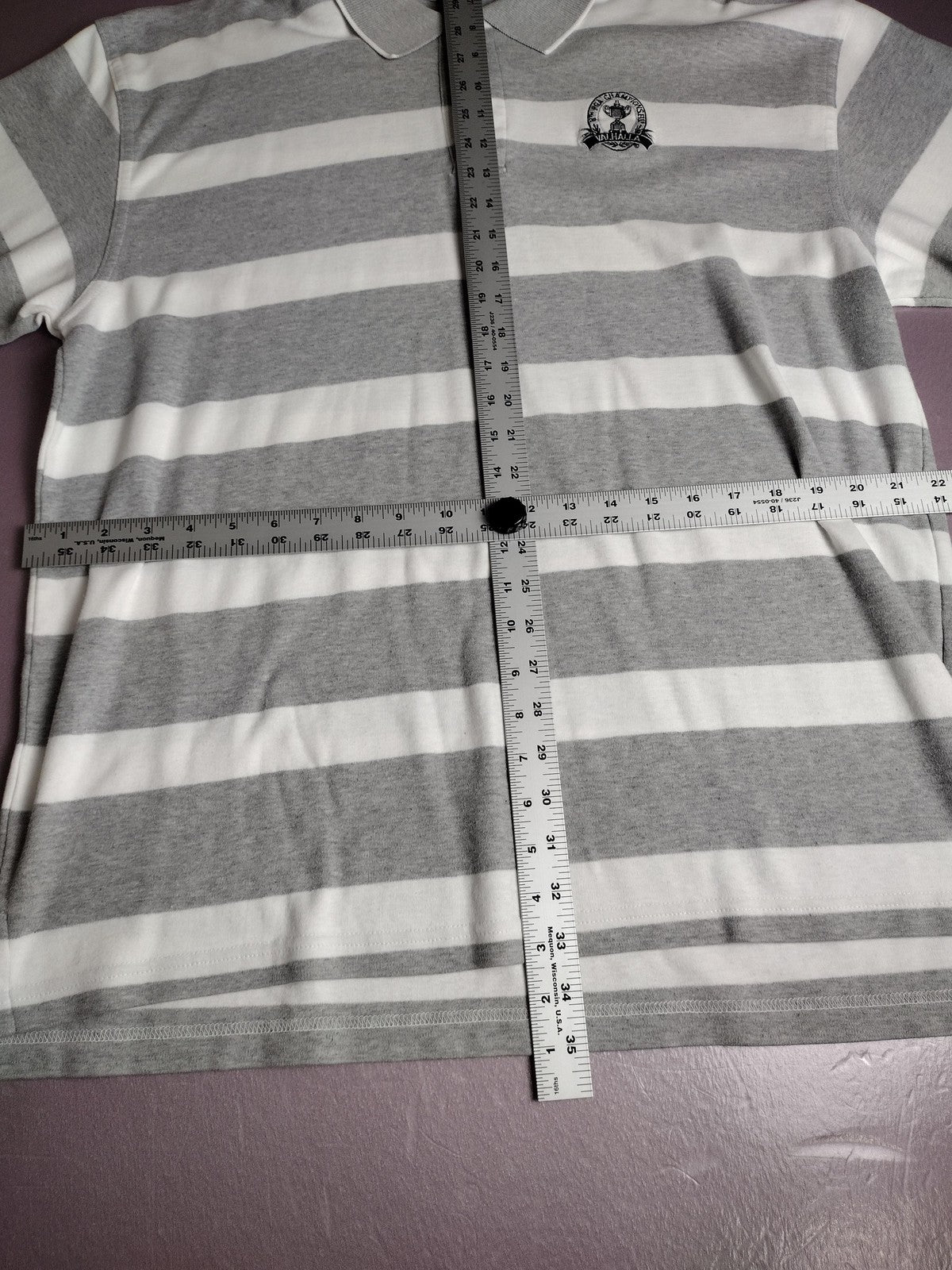 Ashworth Polo Shirt Mens Large Gray White Stripe Golf Short Sleeve Casual