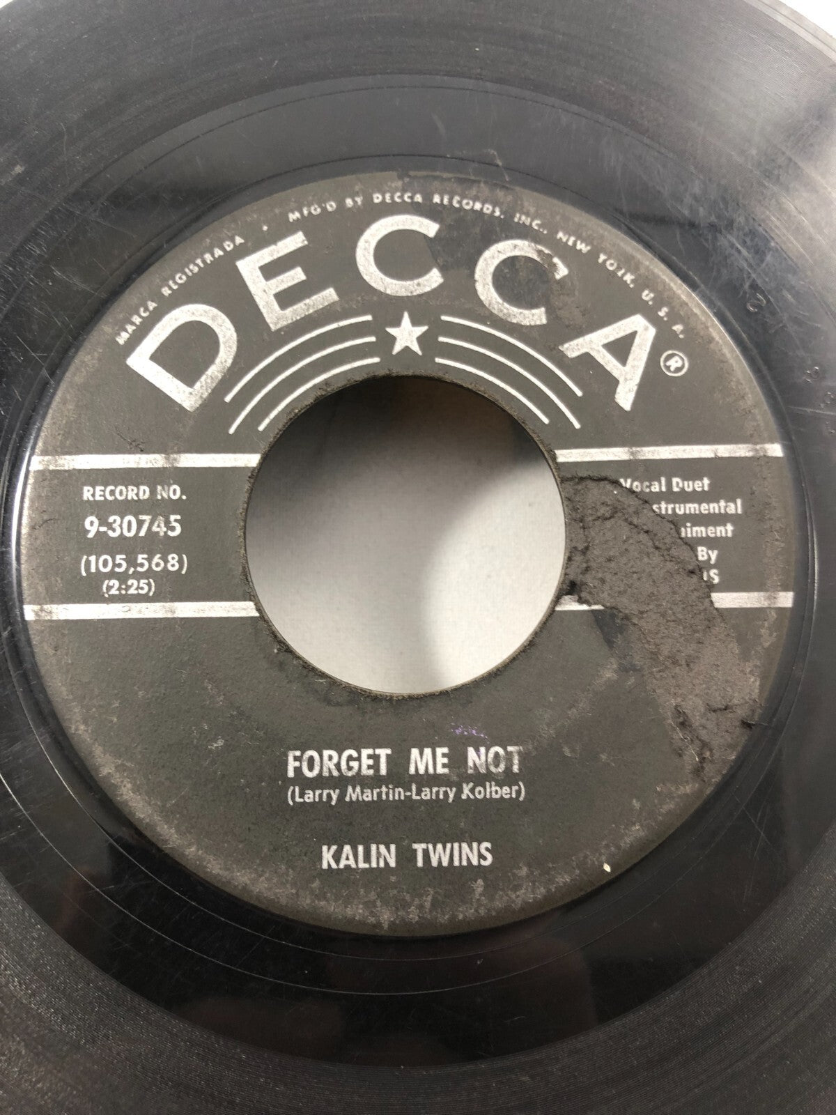 THE KALIN TWINS "Dream of me" "FORGET ME NOT" ROCK NM 45 DECCA 9-30745 G