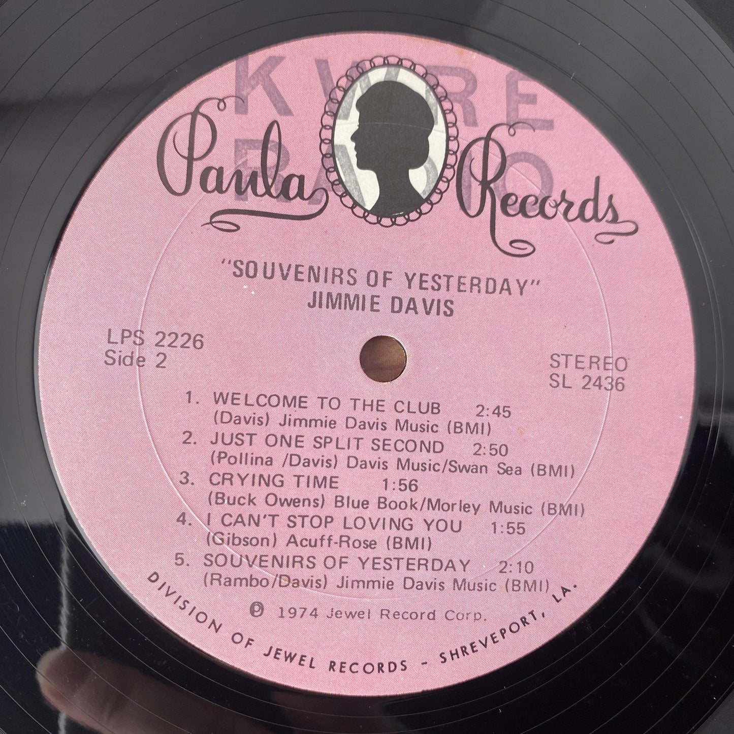 Vintage Jimmie Davis Souvenirs Of Yesterday 12" Vinyl LP 1974 Paula Country