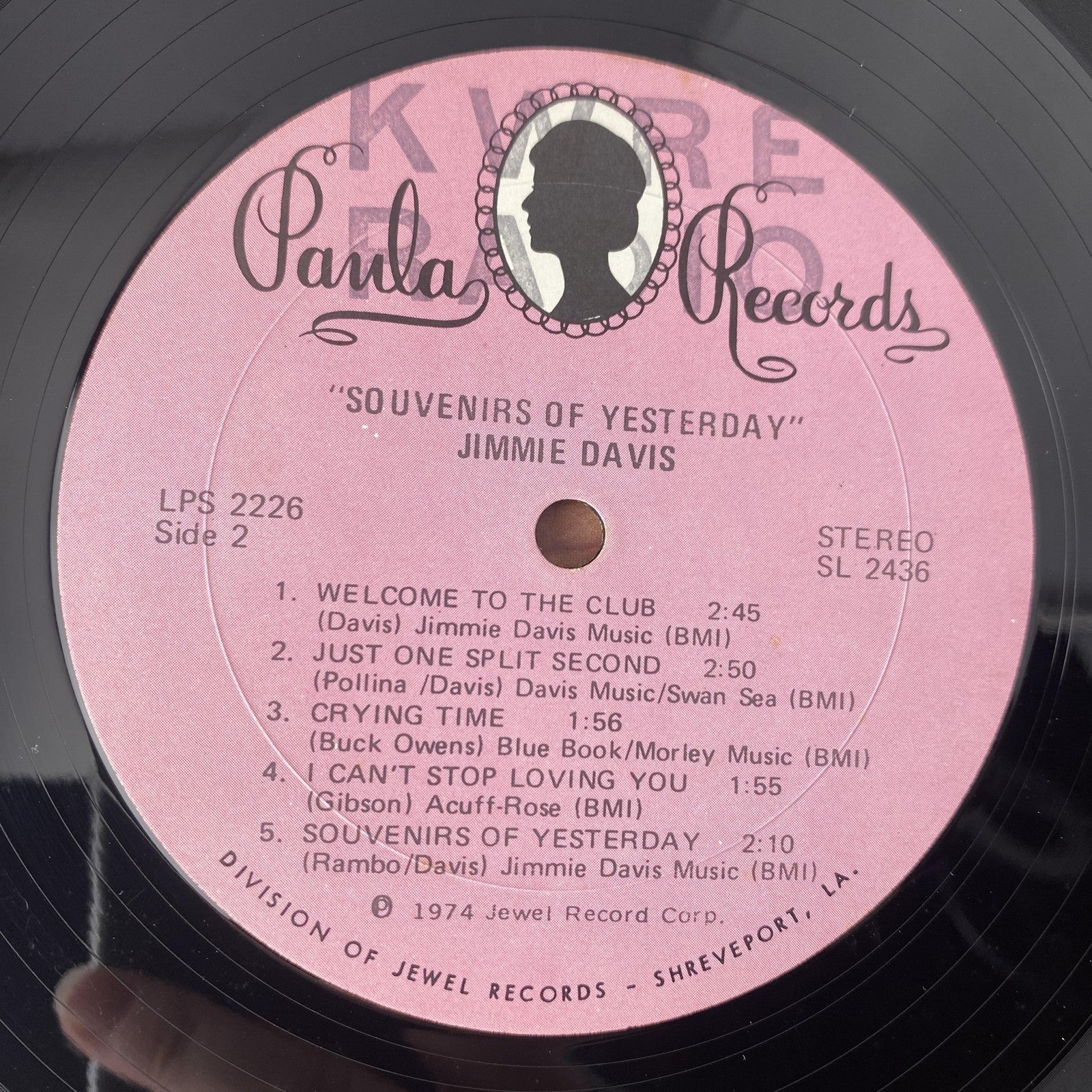 Vintage Jimmie Davis Souvenirs Of Yesterday 12" Vinyl LP 1974 Paula Country