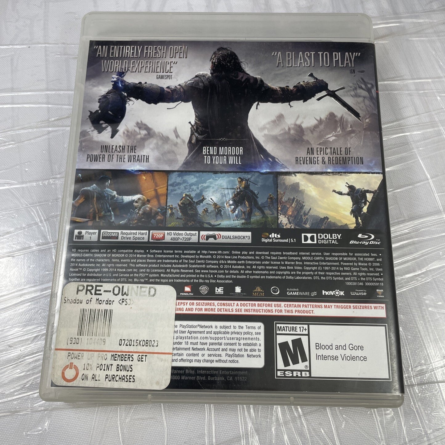 Middle-earth: Shadow of Mordor PS3 (Sony PlayStation 3, 2014) CIB Read