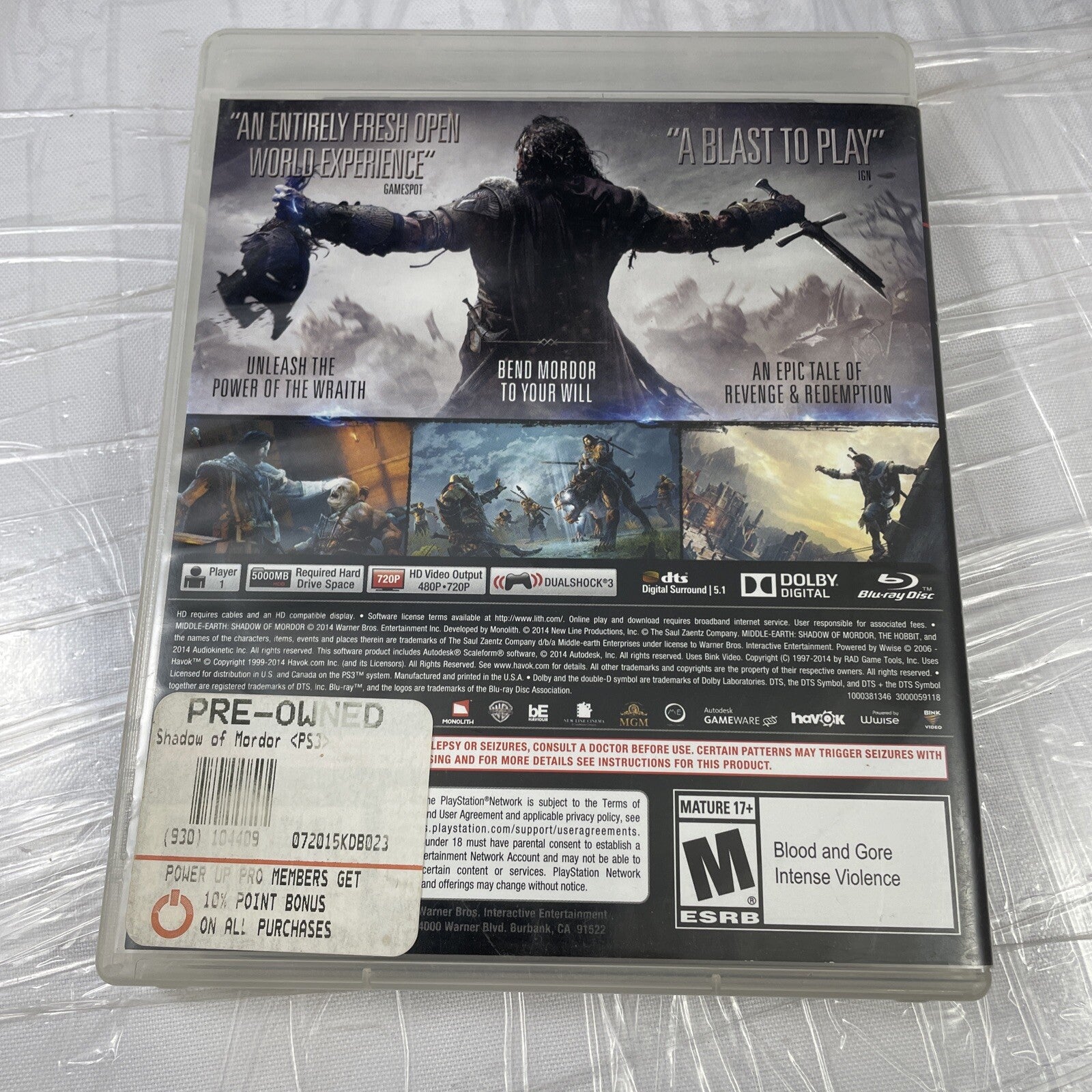 Middle-earth: Shadow of Mordor PS3 (Sony PlayStation 3, 2014) CIB Read