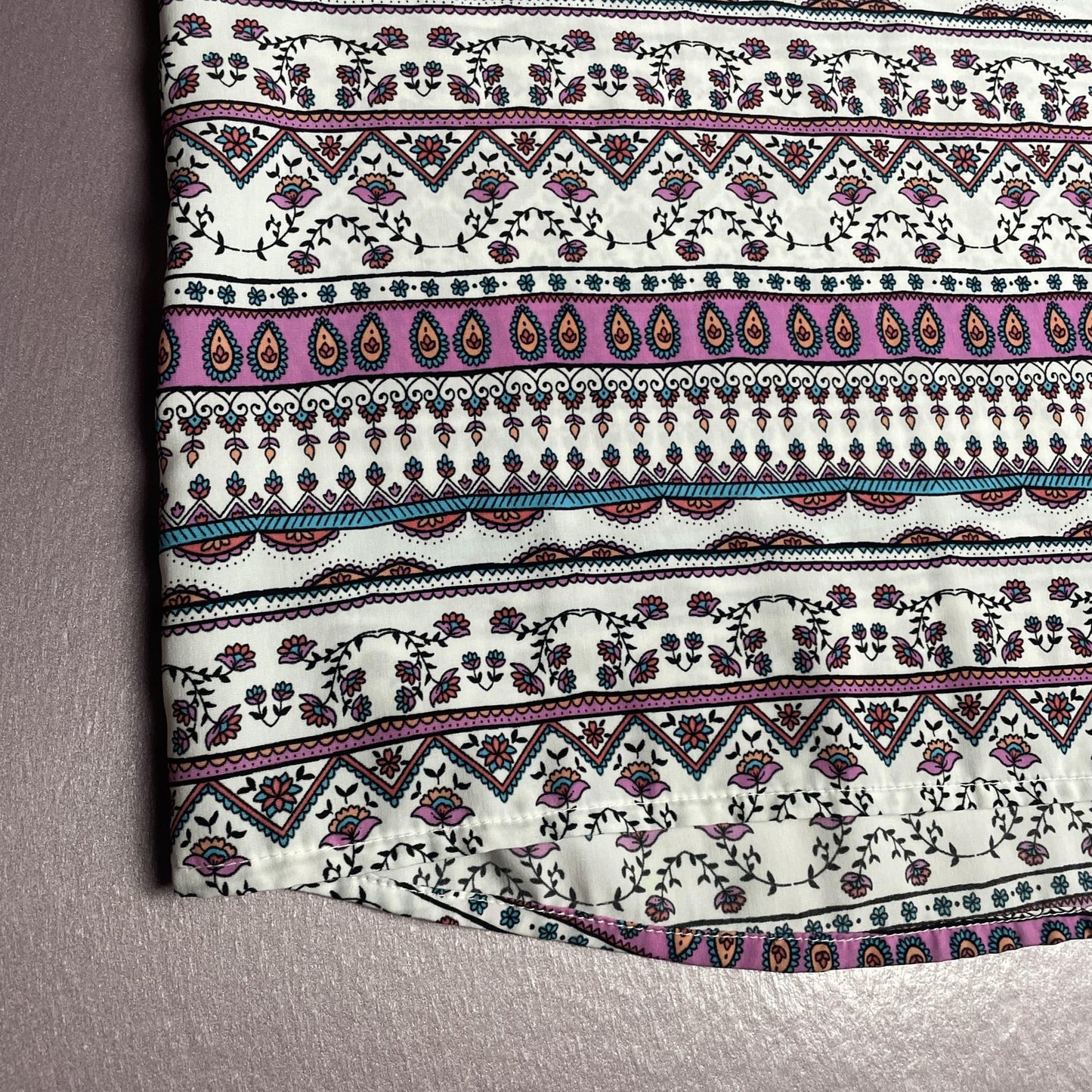 Pink Republic Dress Girls Small 7/8 White Purple Boho Aztec Print Short Sleeve