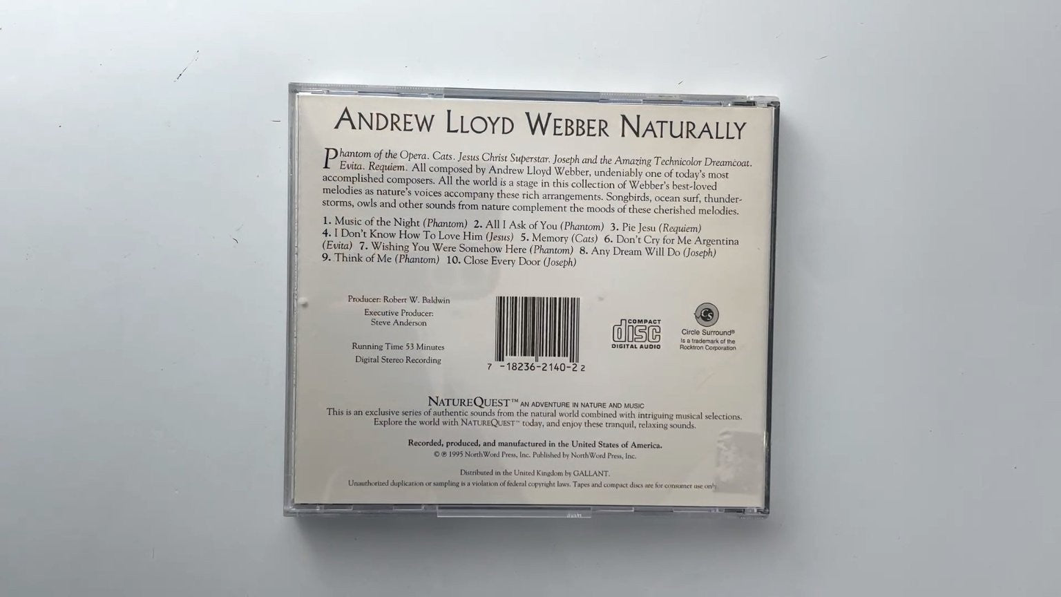 Andrew Lloyd Webber Naturally CD 1995 NatureQuest Relaxation Instrumental