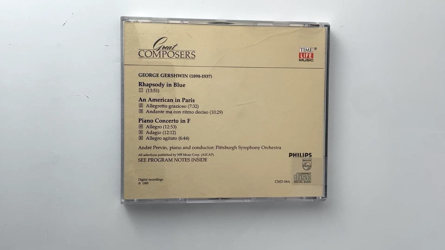 Gershwin - Great Composers CD 1985 Classical Philips TIME LIFE Music