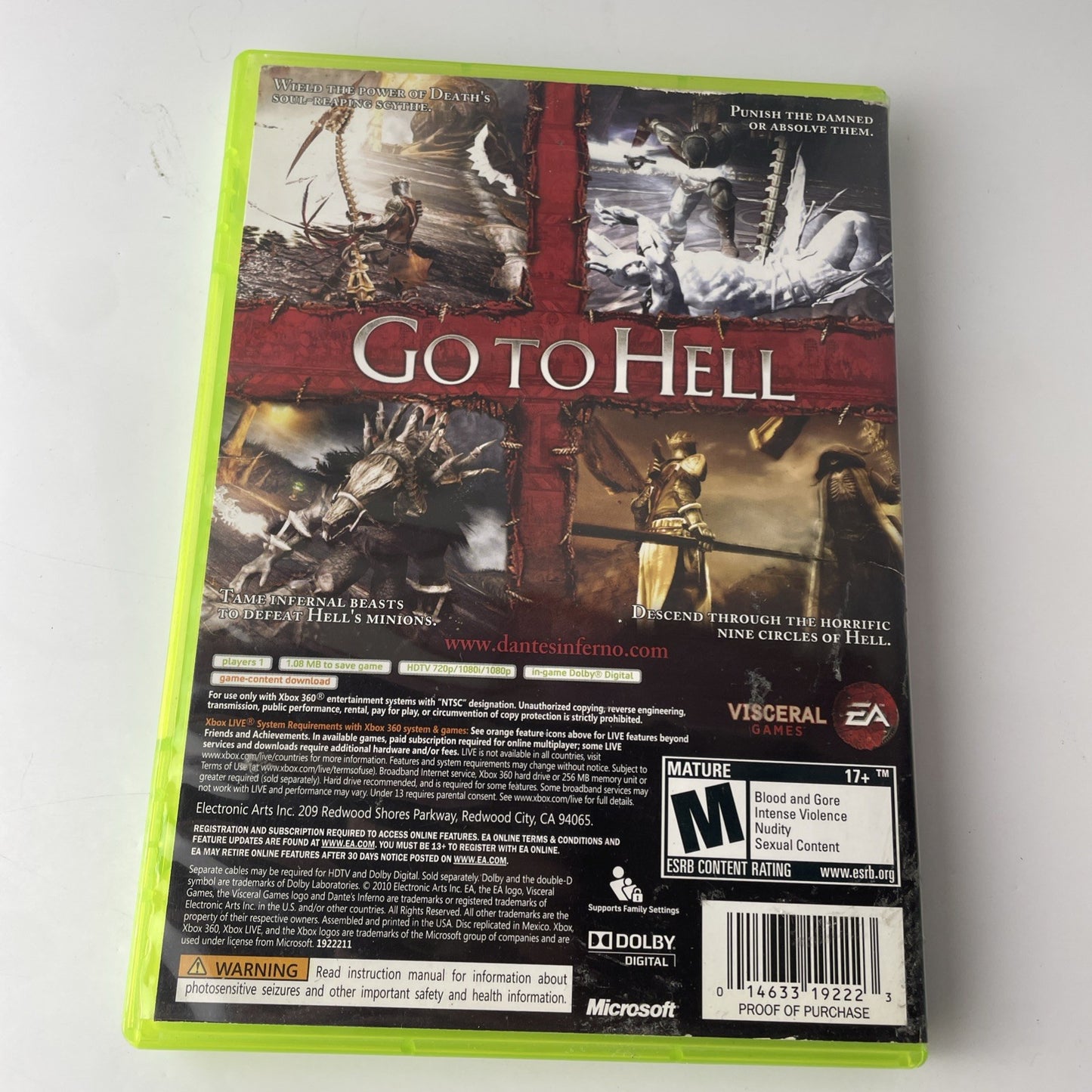 Dante's Inferno (Microsoft Xbox 360, 2010) No Manual