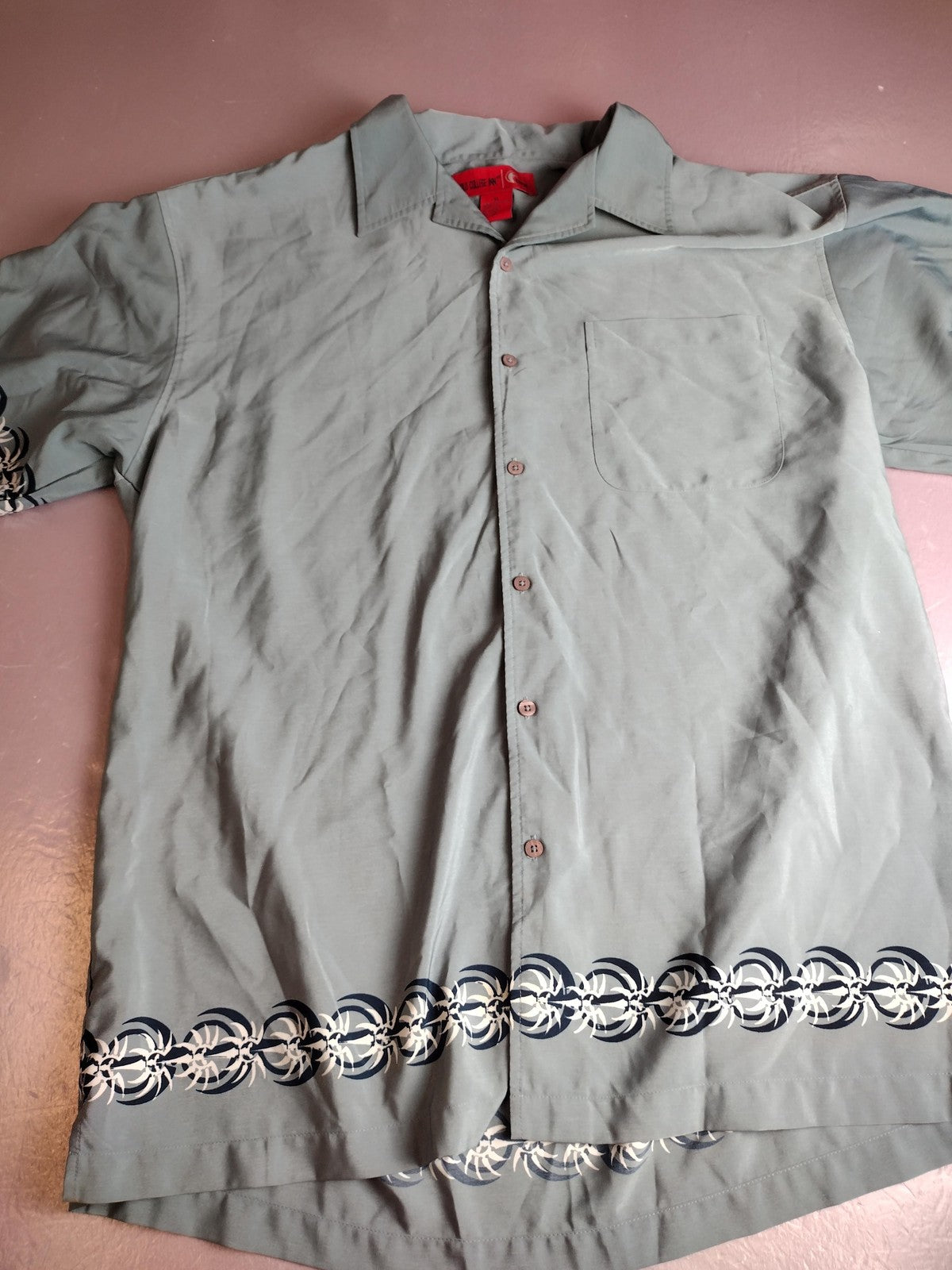 Vintage Old College Inn Shirt Mens XL Green Border Button Front Short Sleeve 90s