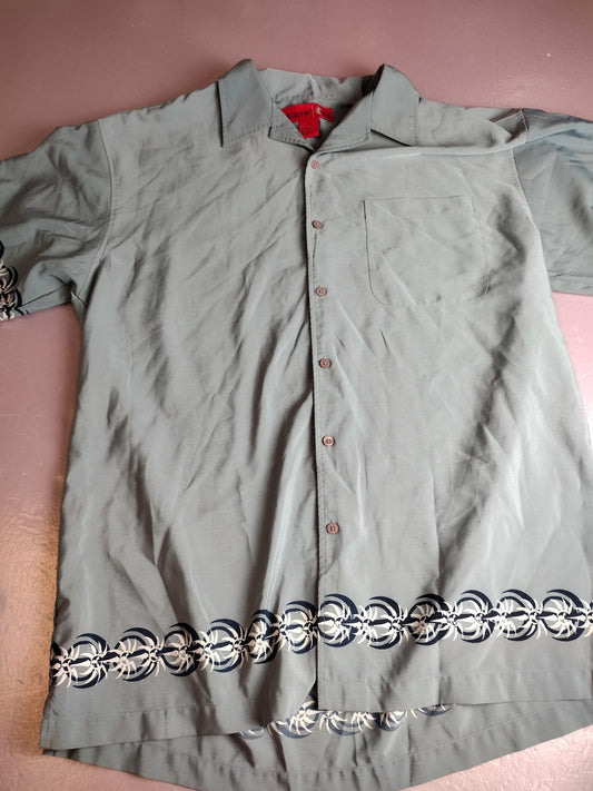 Vintage Old College Inn Shirt Mens XL Green Border Button Front Short Sleeve 90s