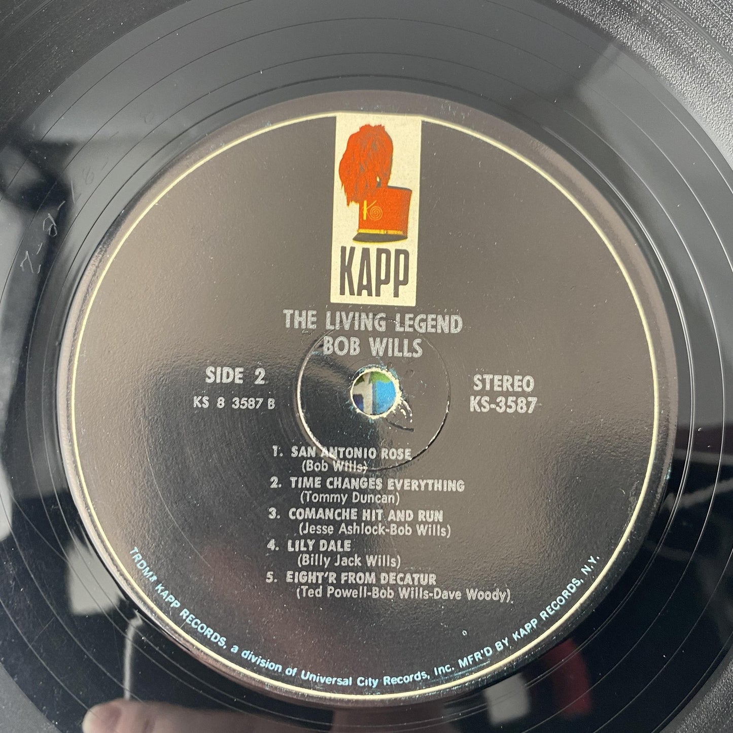 Vintage Bob Wills The Living Legend 12" Black Vinyl LP 1972 Kapp Western Swing