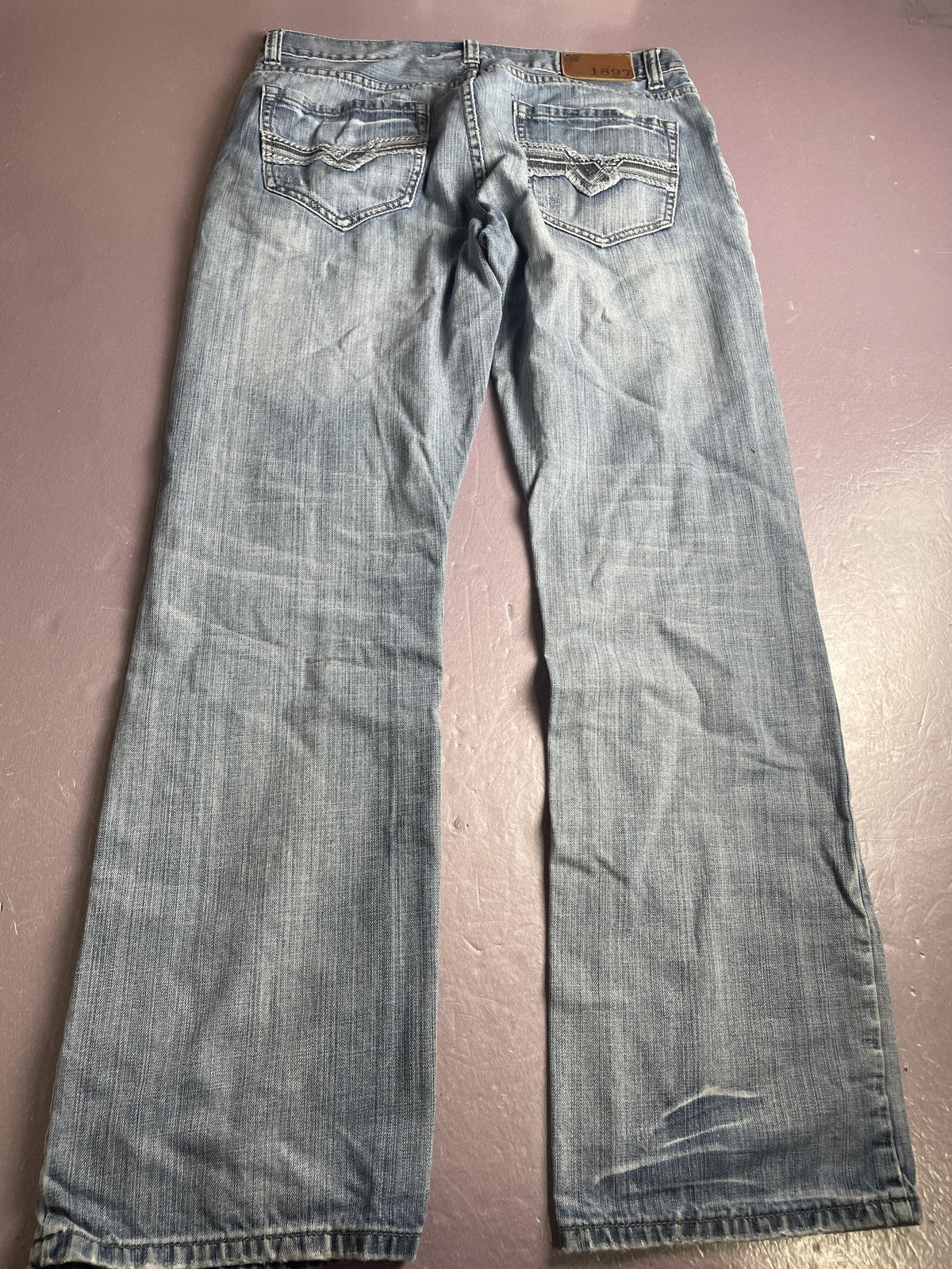 1897 Denim Jeans Mens 34x34 Blue Bootcut Light Wash Denim Pants Casual