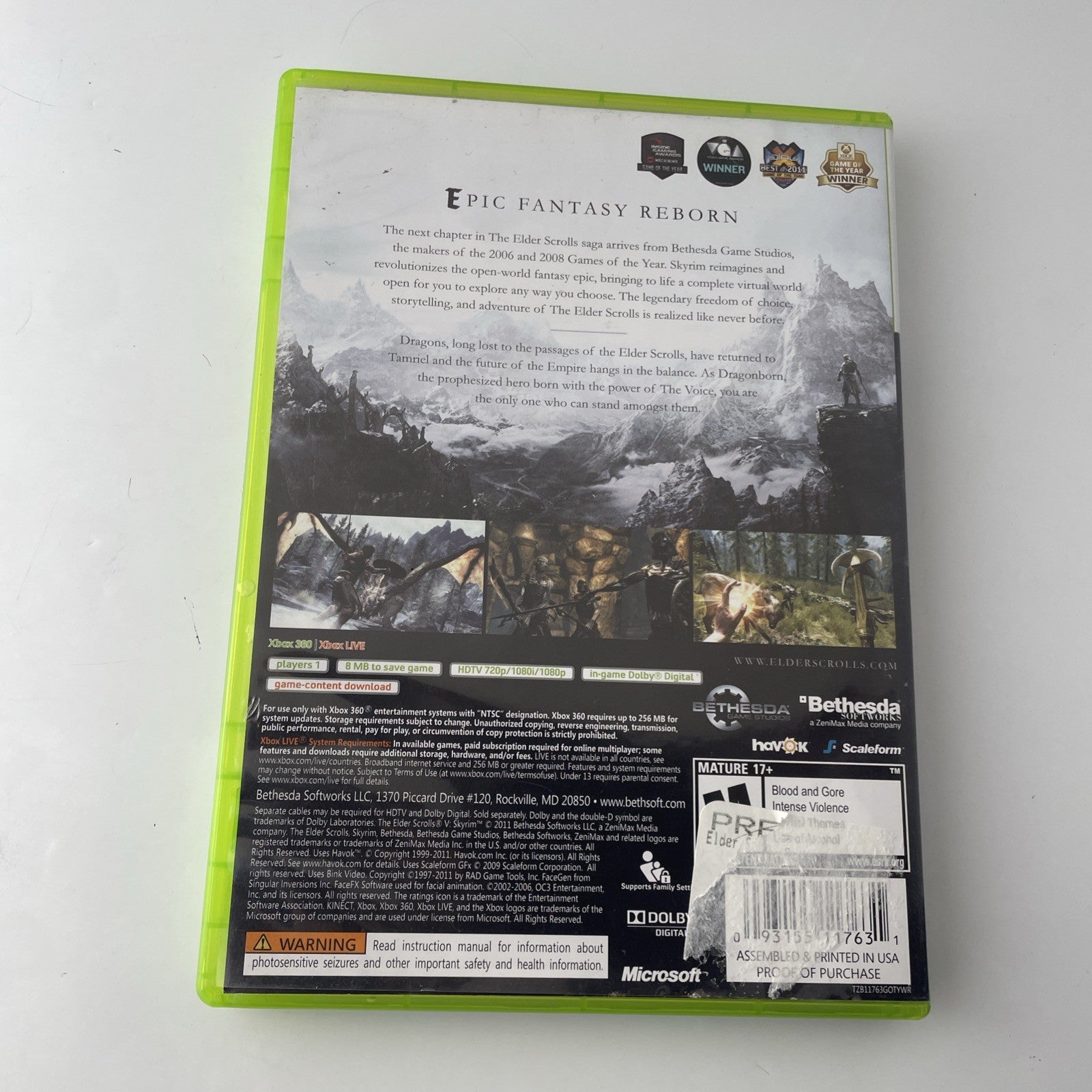 The Elder Scrolls V: Skyrim (Microsoft Xbox 360, 2011) No Manual