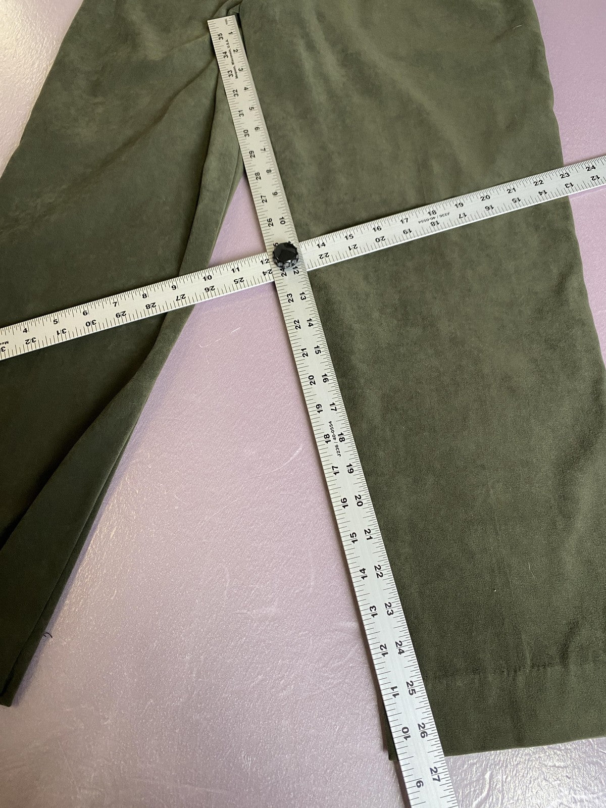 Dress Pants Womens 10 Green Microfiber Pull On Elastic Waist Straight Leg