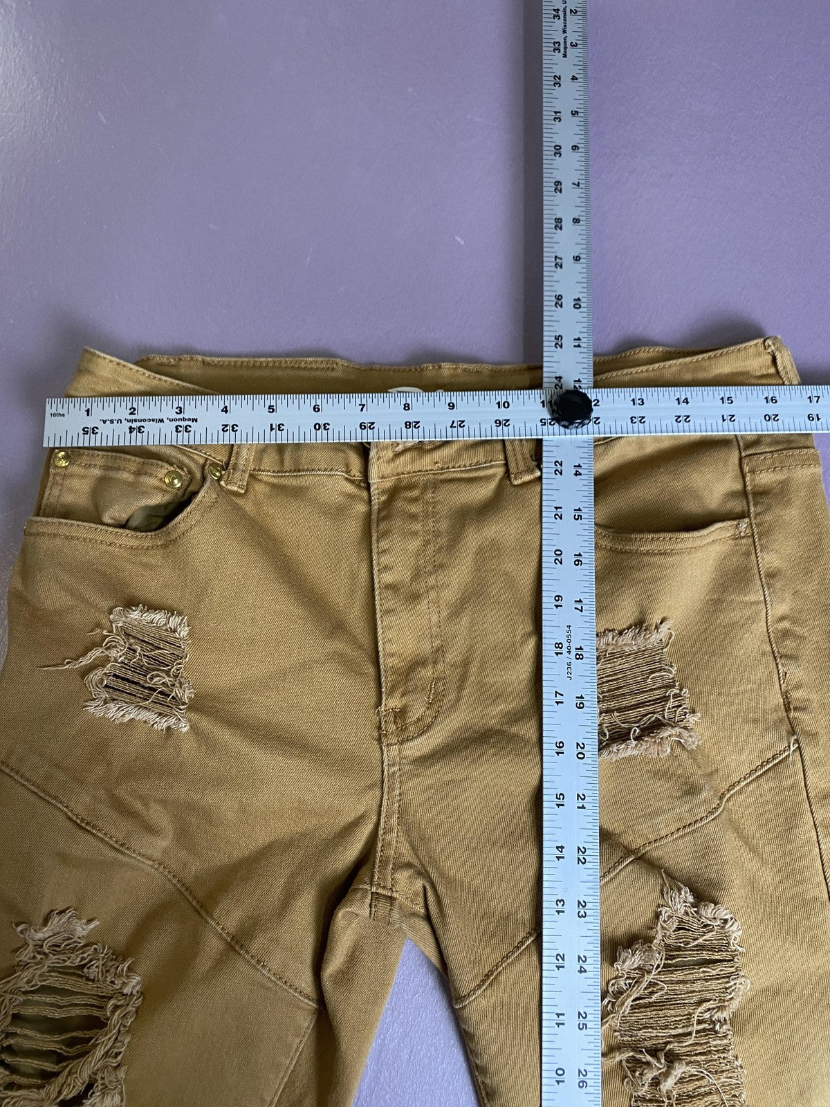 Argonaut Jeans Mens 34x32 Gold Distressed Skinny Slim Stretch Denim Pants