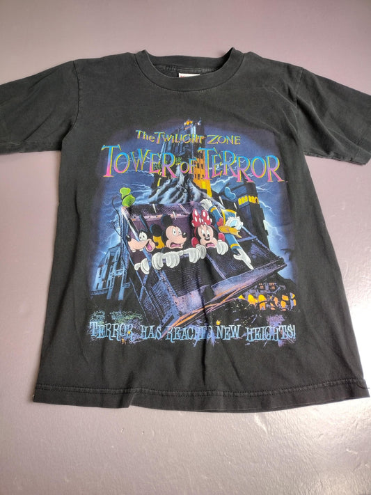 Vintage Disney Tower Of Terror Shirt Youth Small Black Mickey Minnie Graphic 90s