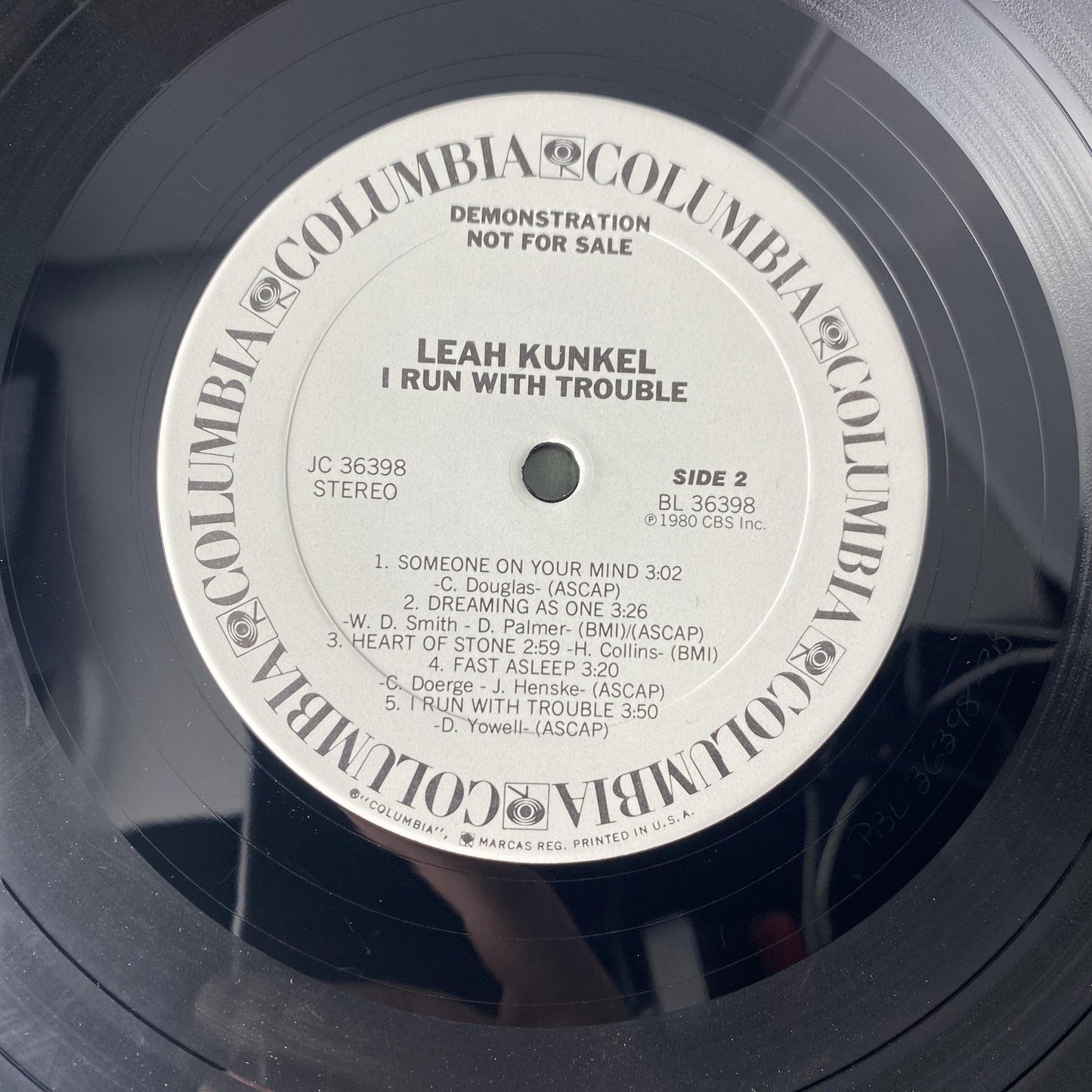 Vintage Leah Kunkel I Run With Trouble 12" Vinyl LP 1980 Columbia Rock Promo